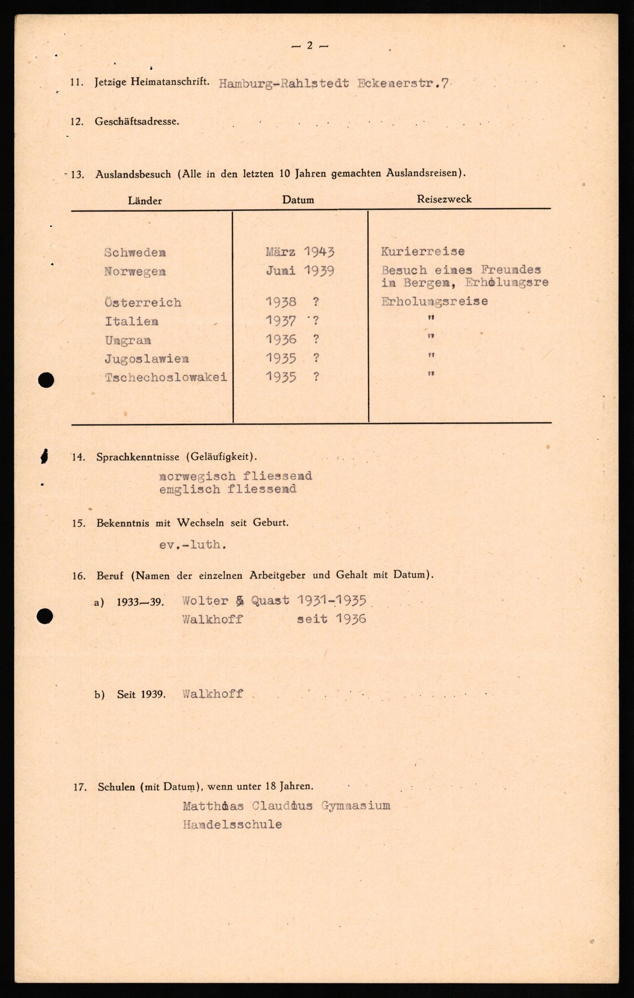 Forsvaret, Forsvarets overkommando II, AV/RA-RAFA-3915/D/Db/L0026: CI Questionaires. Tyske okkupasjonsstyrker i Norge. Tyskere., 1945-1946, s. 458