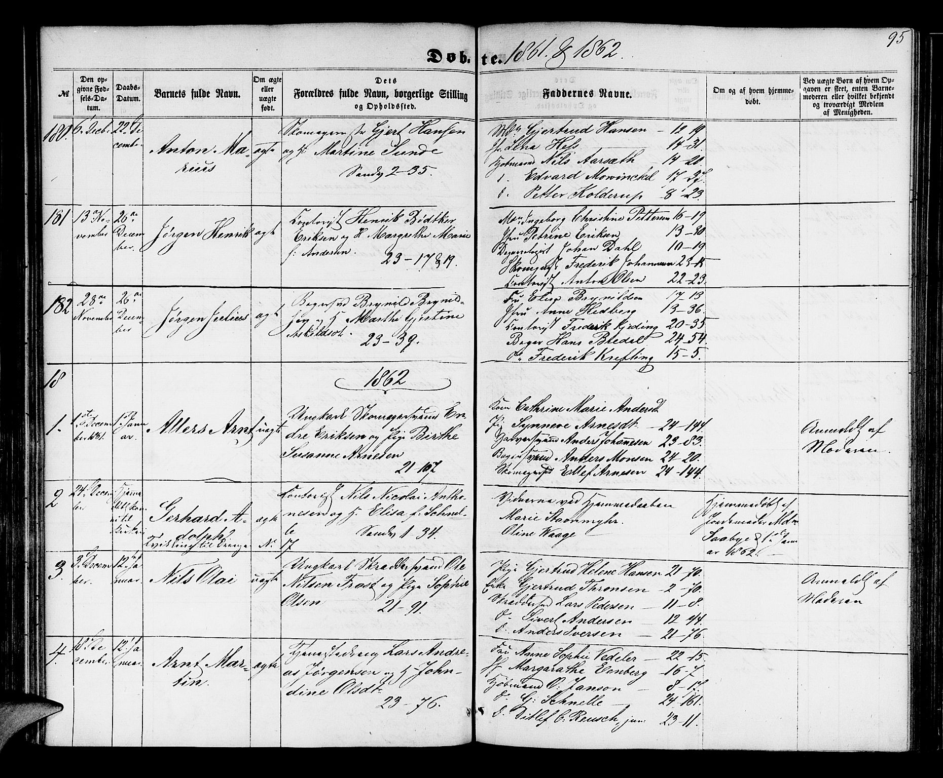 Korskirken sokneprestembete, AV/SAB-A-76101/H/Hab: Klokkerbok nr. B 4, 1858-1863, s. 95