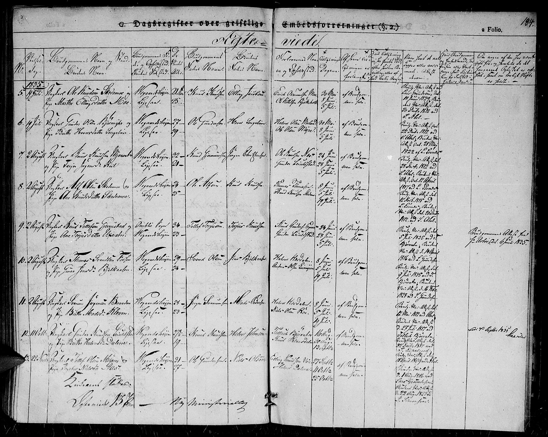 Gjerstad sokneprestkontor, SAK/1111-0014/F/Fa/Fab/L0001: Ministerialbok nr. A 1, 1820-1835, s. 184