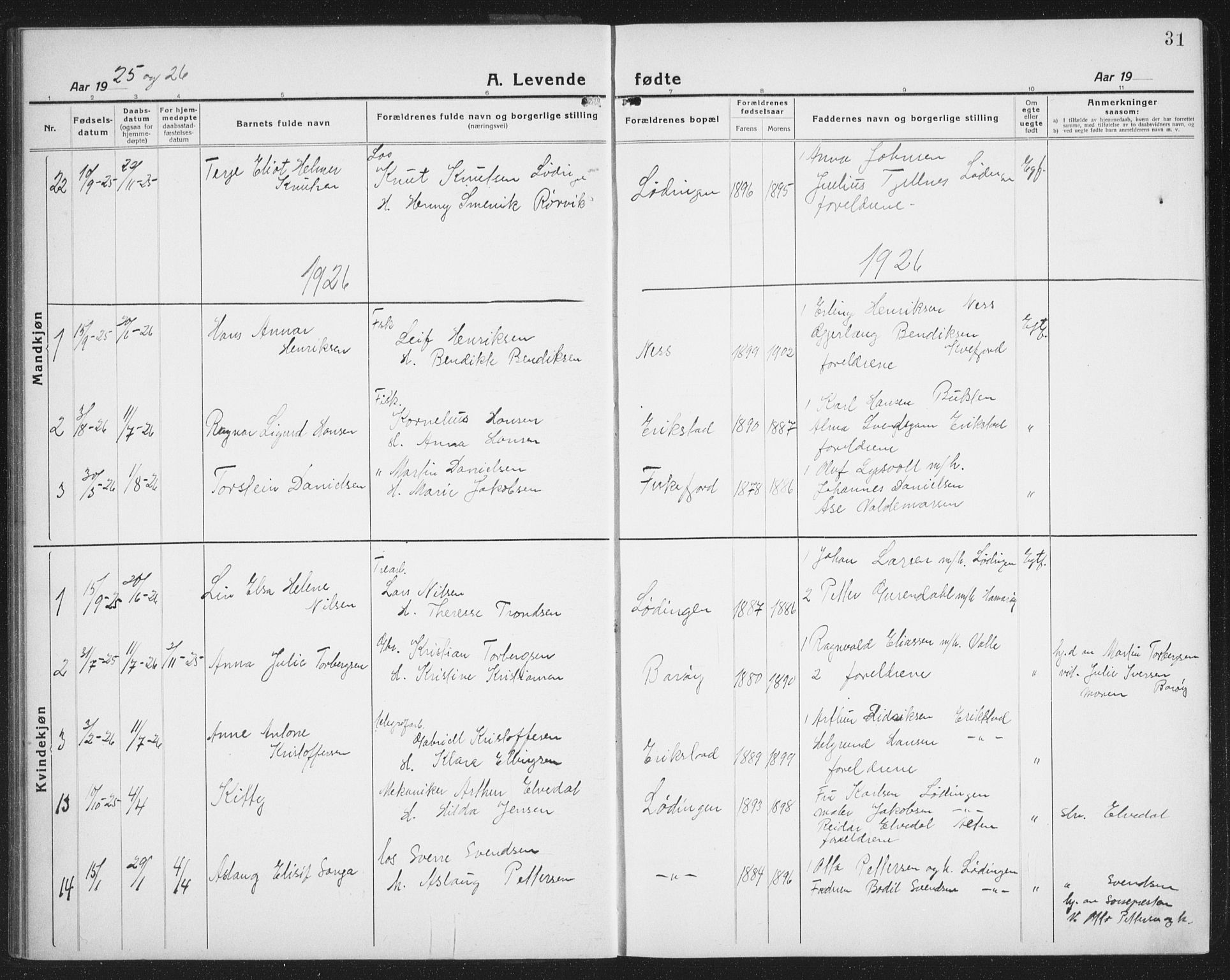 Ministerialprotokoller, klokkerbøker og fødselsregistre - Nordland, SAT/A-1459/872/L1049: Klokkerbok nr. 872C05, 1920-1938, s. 31