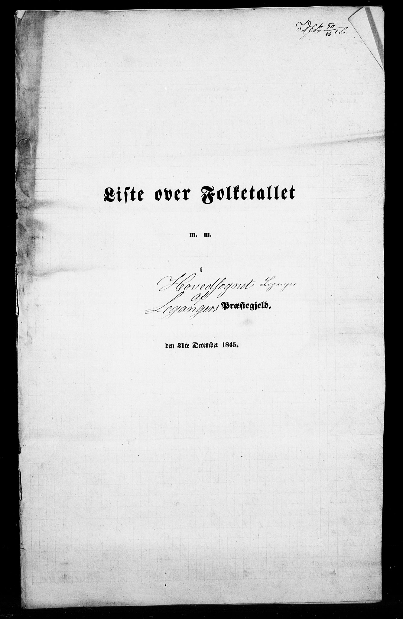 SAB, Folketelling 1845 for 1419P Leikanger prestegjeld, 1845