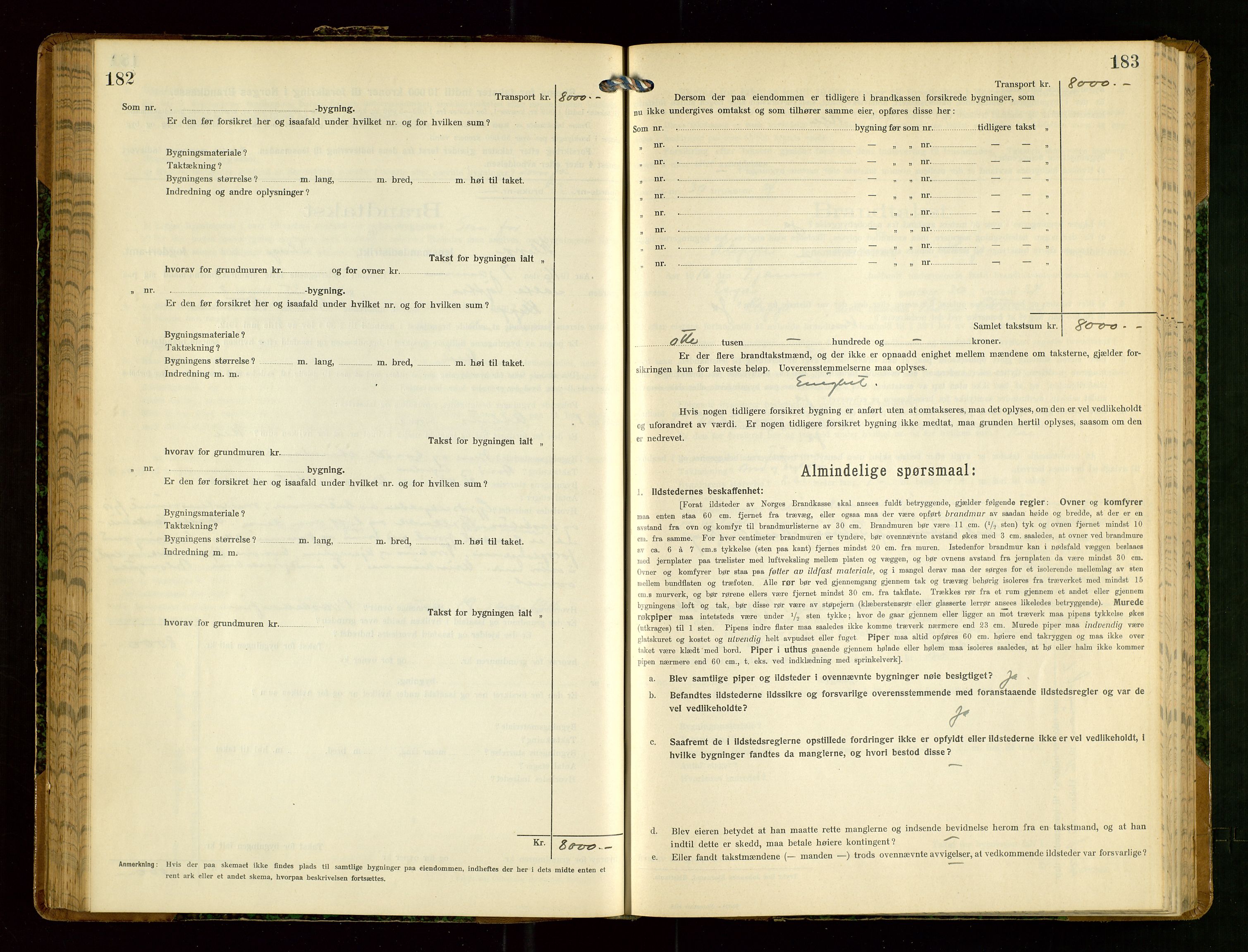 Klepp lensmannskontor, AV/SAST-A-100163/Goc/L0008: "Brandtakstprotokol" m/register, 1914-1917, s. 182-183