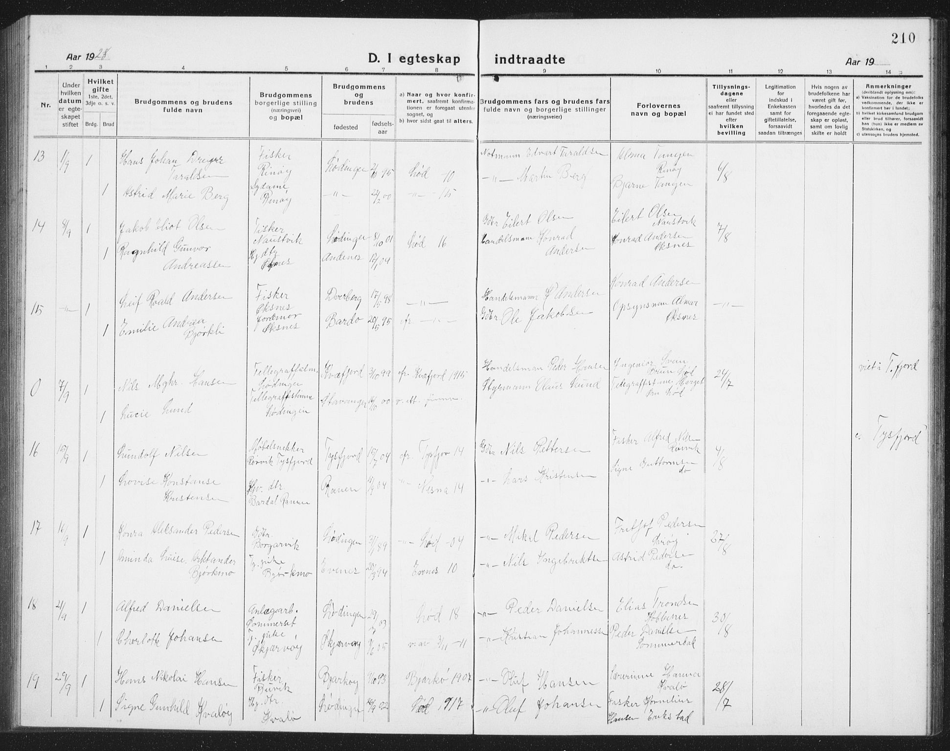 Ministerialprotokoller, klokkerbøker og fødselsregistre - Nordland, AV/SAT-A-1459/872/L1049: Klokkerbok nr. 872C05, 1920-1938, s. 210