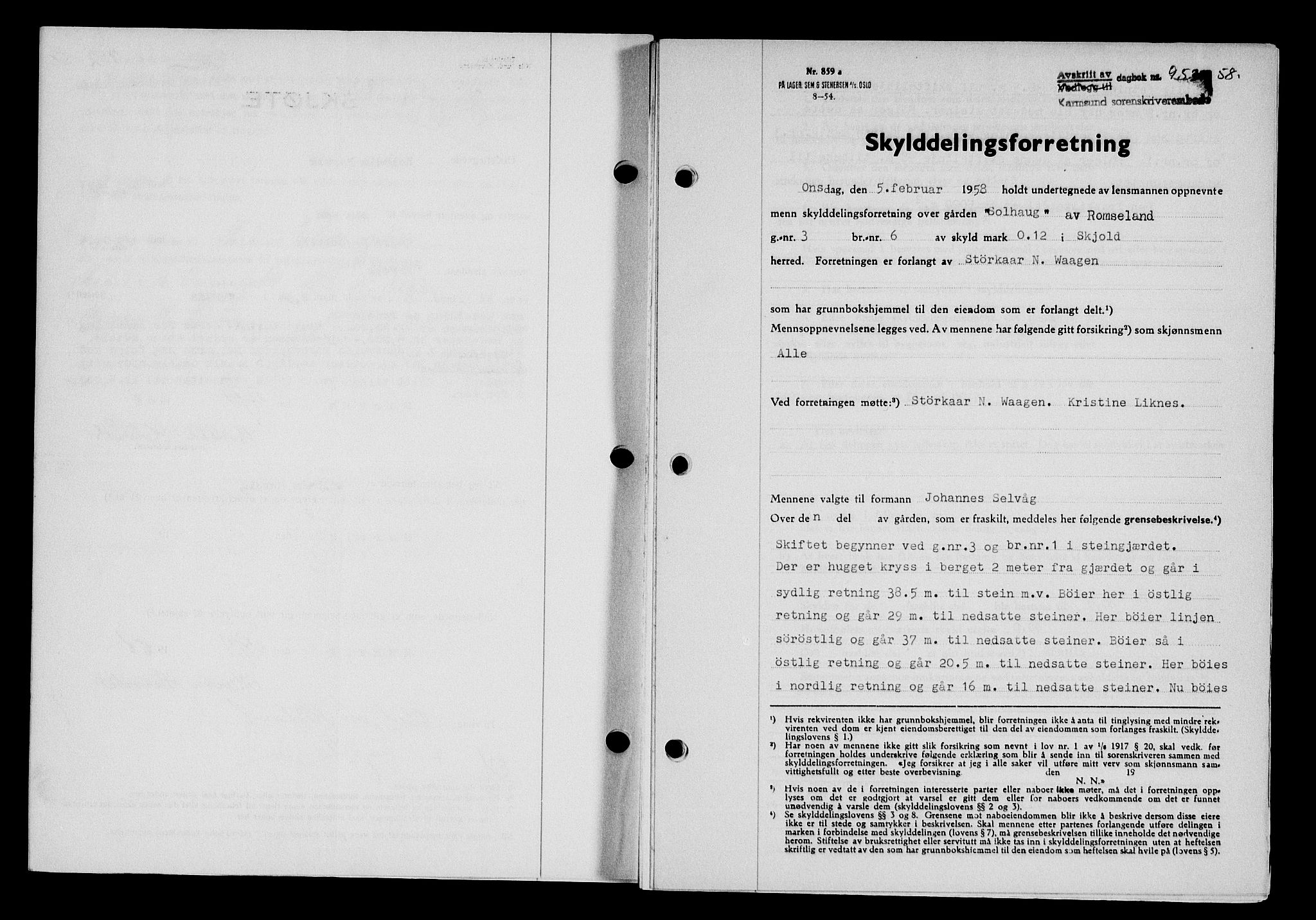 Karmsund sorenskriveri, SAST/A-100311/01/II/IIB/L0128: Pantebok nr. 108A, 1958-1958, Dagboknr: 953/1958