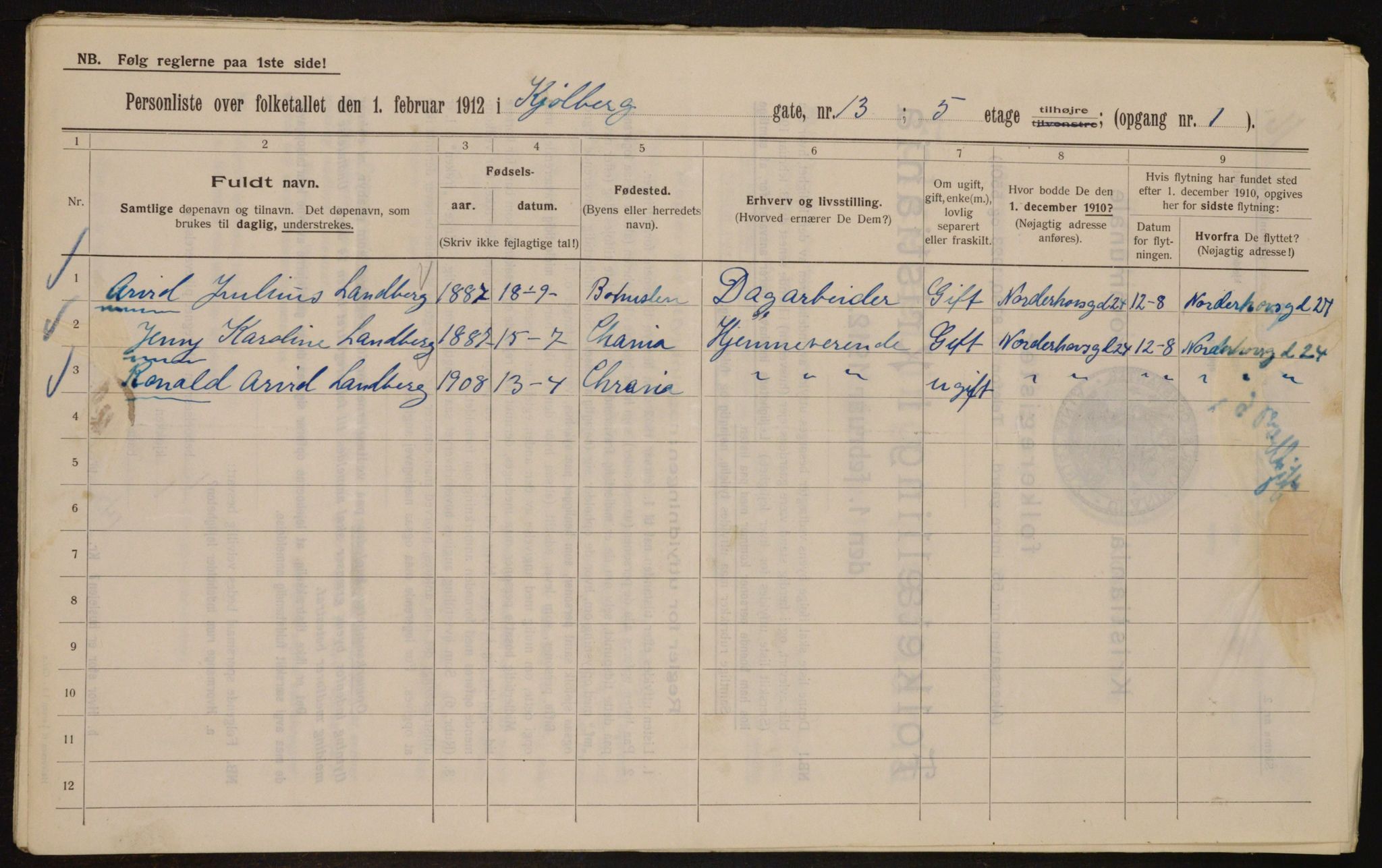 OBA, Kommunal folketelling 1.2.1912 for Kristiania, 1912, s. 51796