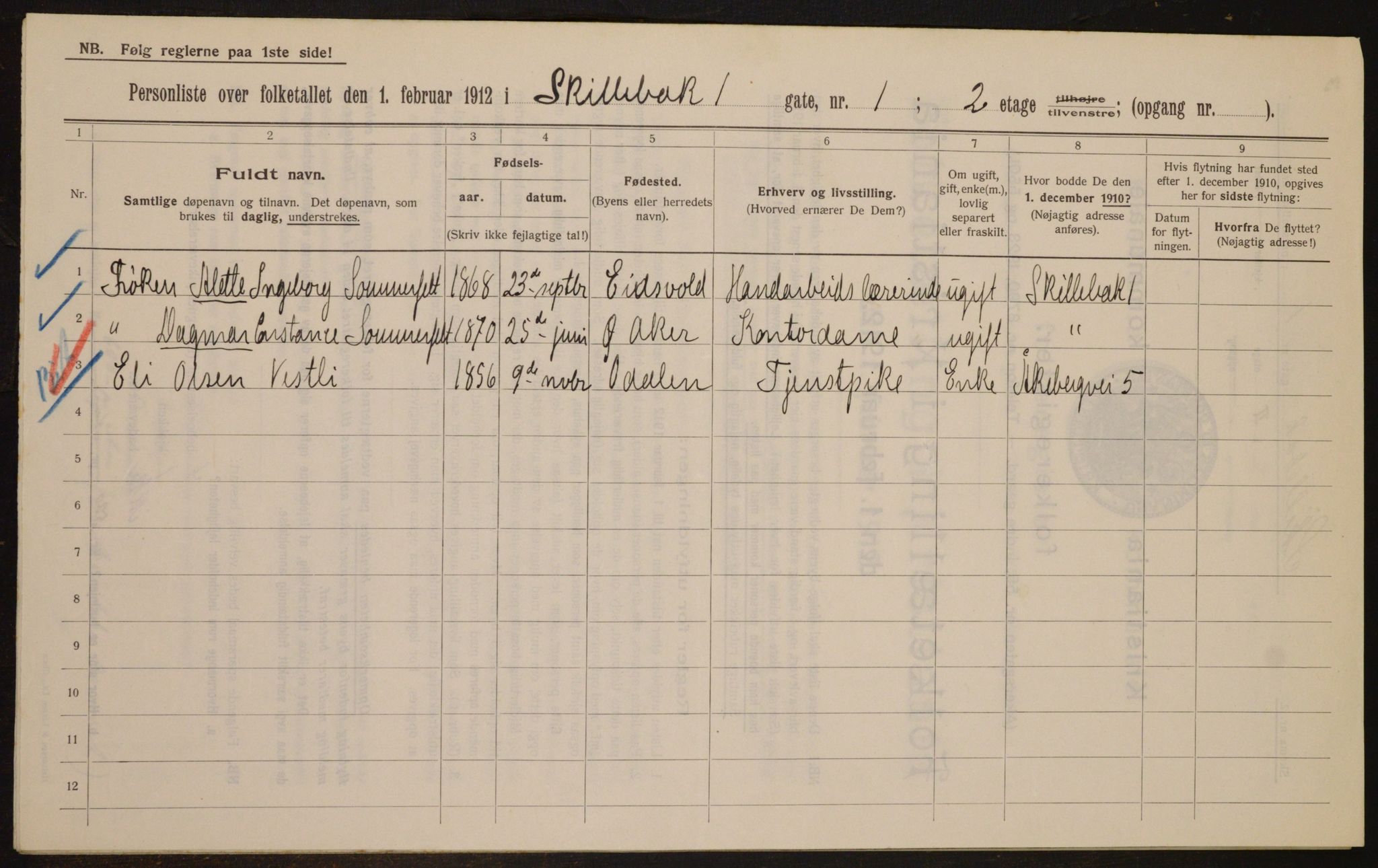 OBA, Kommunal folketelling 1.2.1912 for Kristiania, 1912, s. 95699