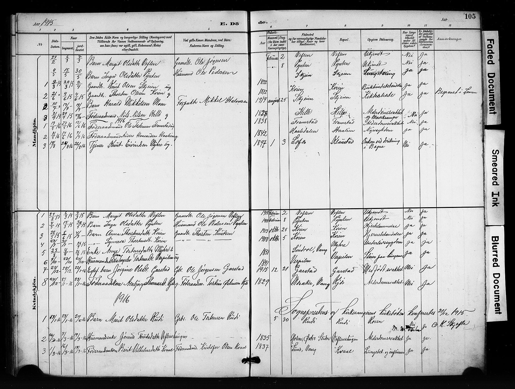 Vang prestekontor, Valdres, AV/SAH-PREST-140/H/Hb/L0007: Klokkerbok nr. 7, 1893-1924, s. 105