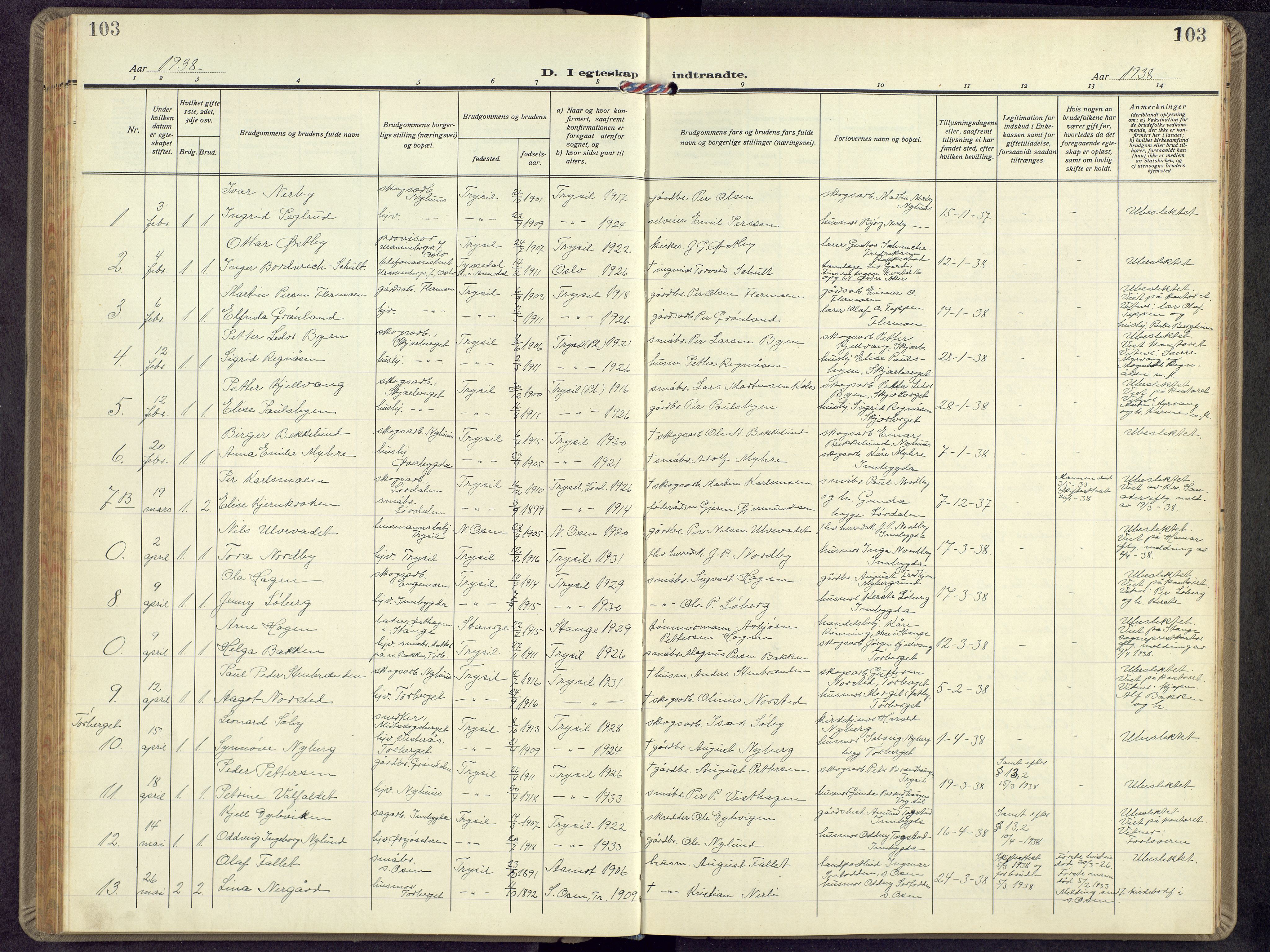 Trysil prestekontor, AV/SAH-PREST-046/H/Ha/Hab/L0012: Klokkerbok nr. 12, 1938-1959, s. 103