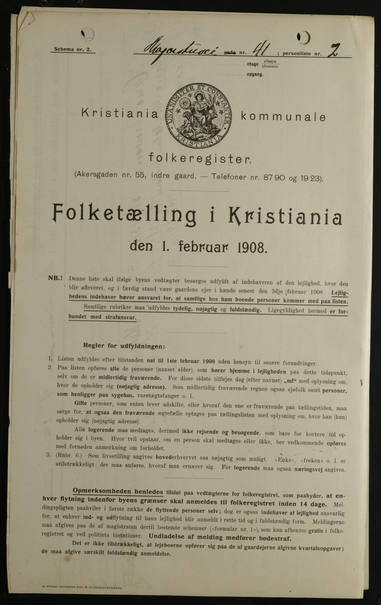 OBA, Kommunal folketelling 1.2.1908 for Kristiania kjøpstad, 1908, s. 53750