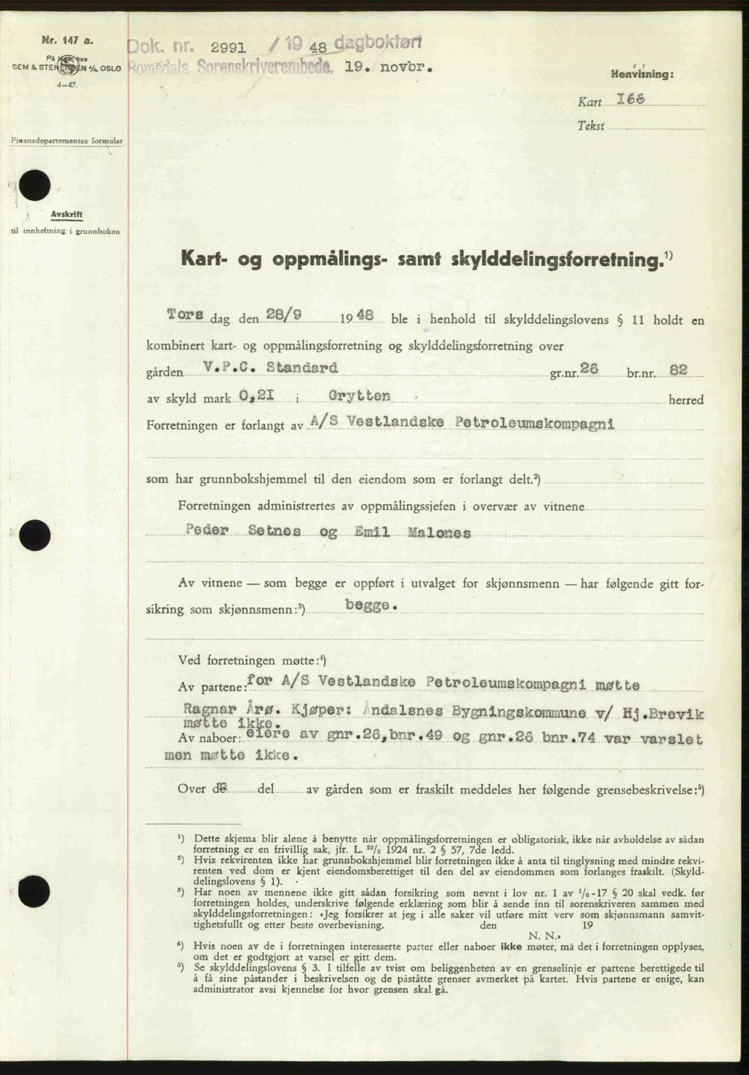 Romsdal sorenskriveri, SAT/A-4149/1/2/2C: Pantebok nr. A27, 1948-1948, Dagboknr: 2991/1948