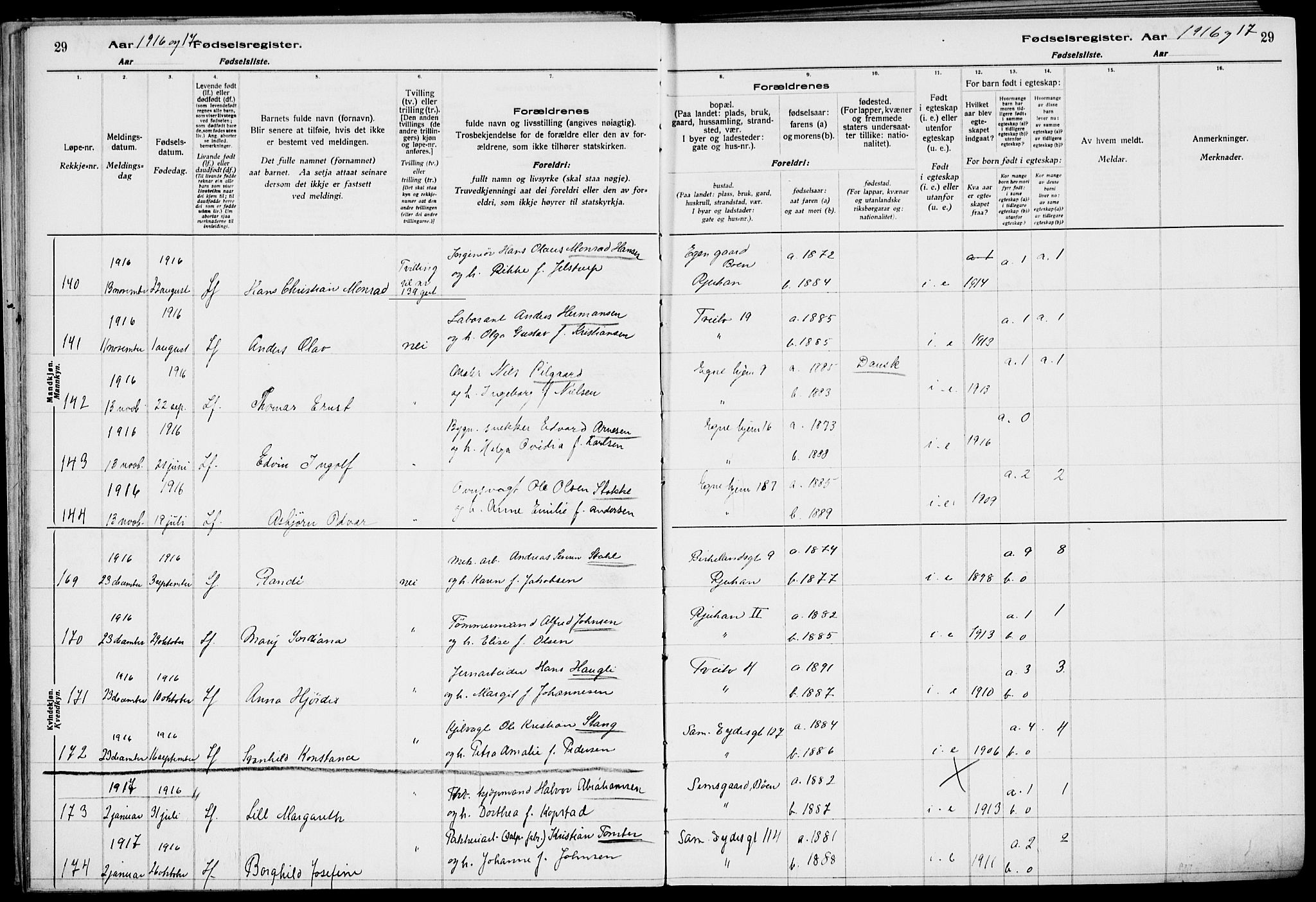 Rjukan kirkebøker, AV/SAKO-A-294/J/Ja/L0001: Fødselsregister nr. 1, 1916-1922, s. 29