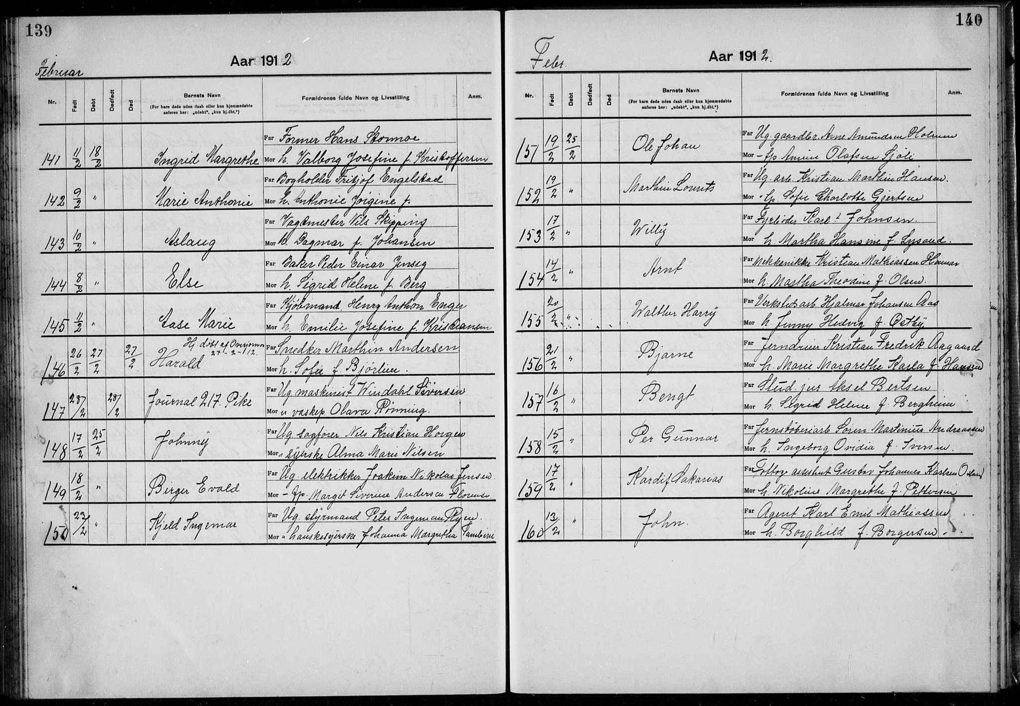 Rikshospitalet prestekontor Kirkebøker, AV/SAO-A-10309b/K/L0007/0001: Dåpsbok nr. 7.1, 1910-1912, s. 139-140