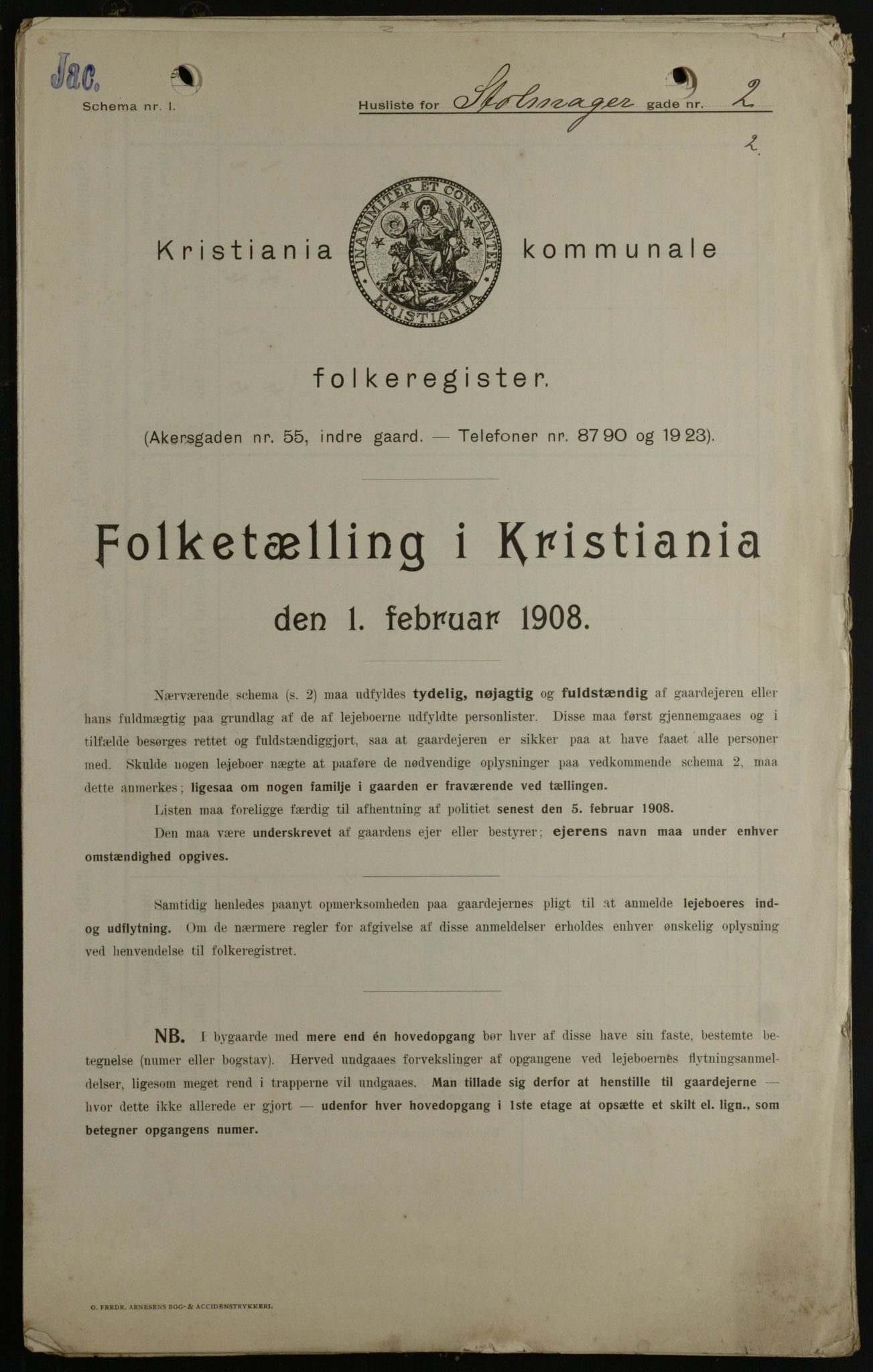 OBA, Kommunal folketelling 1.2.1908 for Kristiania kjøpstad, 1908, s. 92176