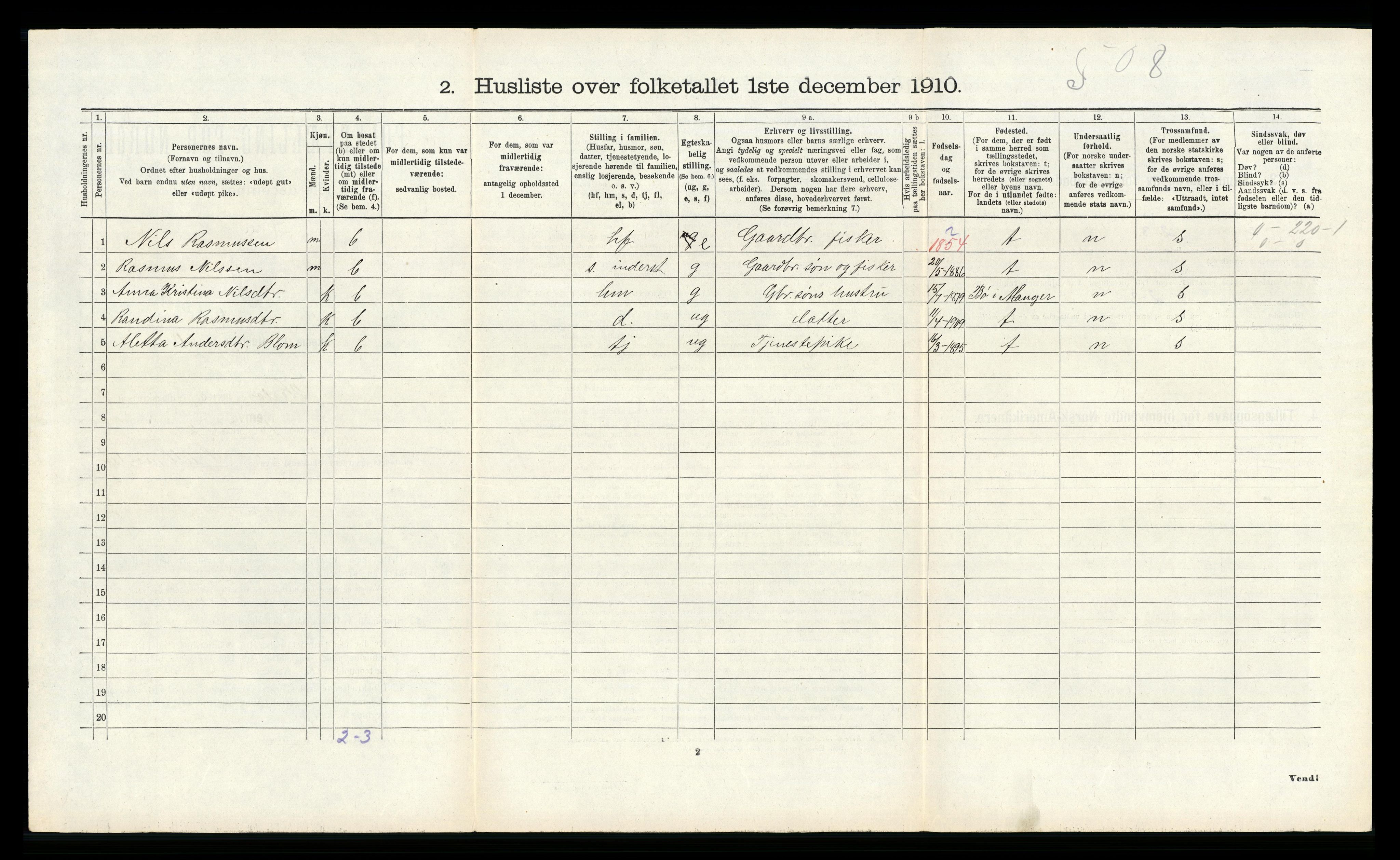 RA, Folketelling 1910 for 1258 Herdla herred, 1910, s. 393