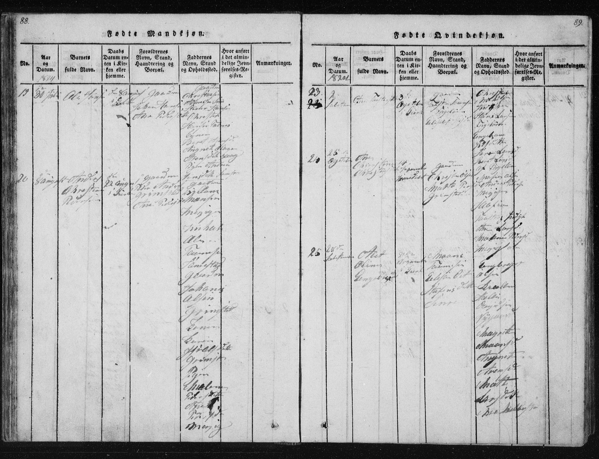 Ministerialprotokoller, klokkerbøker og fødselsregistre - Nordland, SAT/A-1459/805/L0096: Ministerialbok nr. 805A03, 1820-1837, s. 88-89