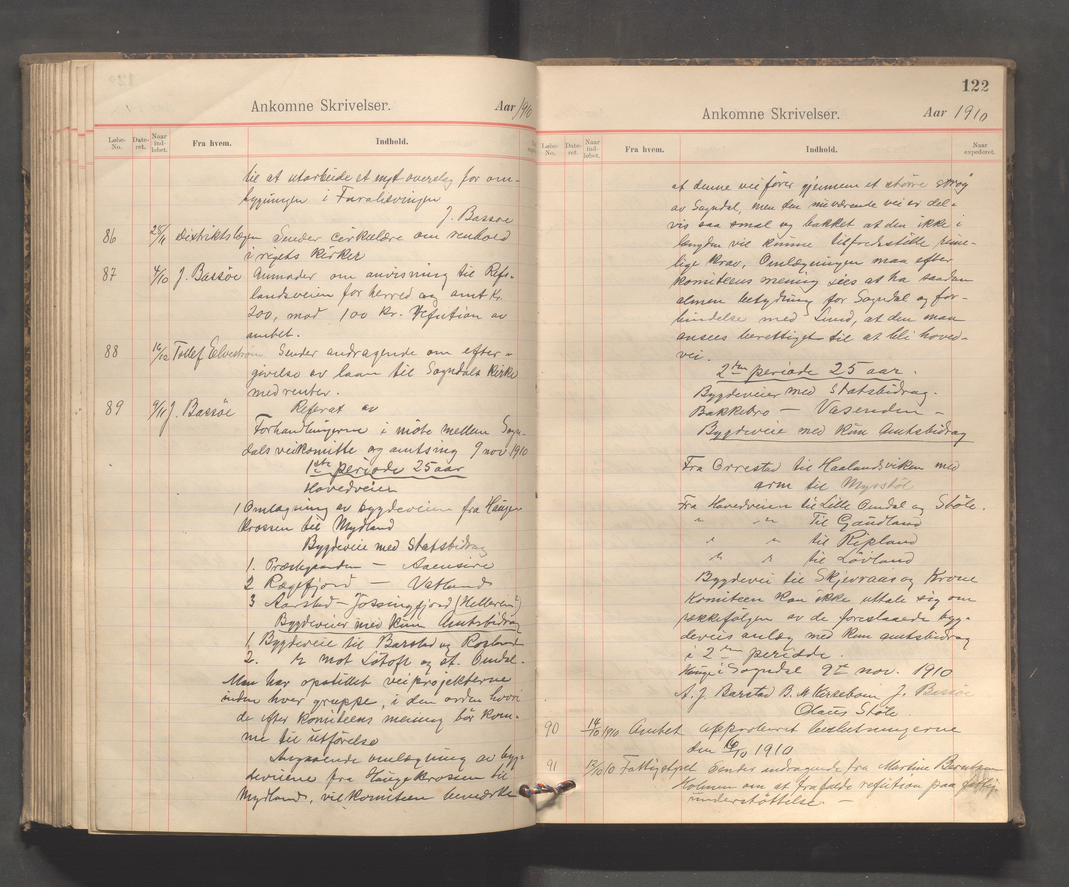 Sokndal kommune - Formannskapet/Sentraladministrasjonen, IKAR/K-101099/C/Ca/L0003: Journal, 1904-1912, s. 122