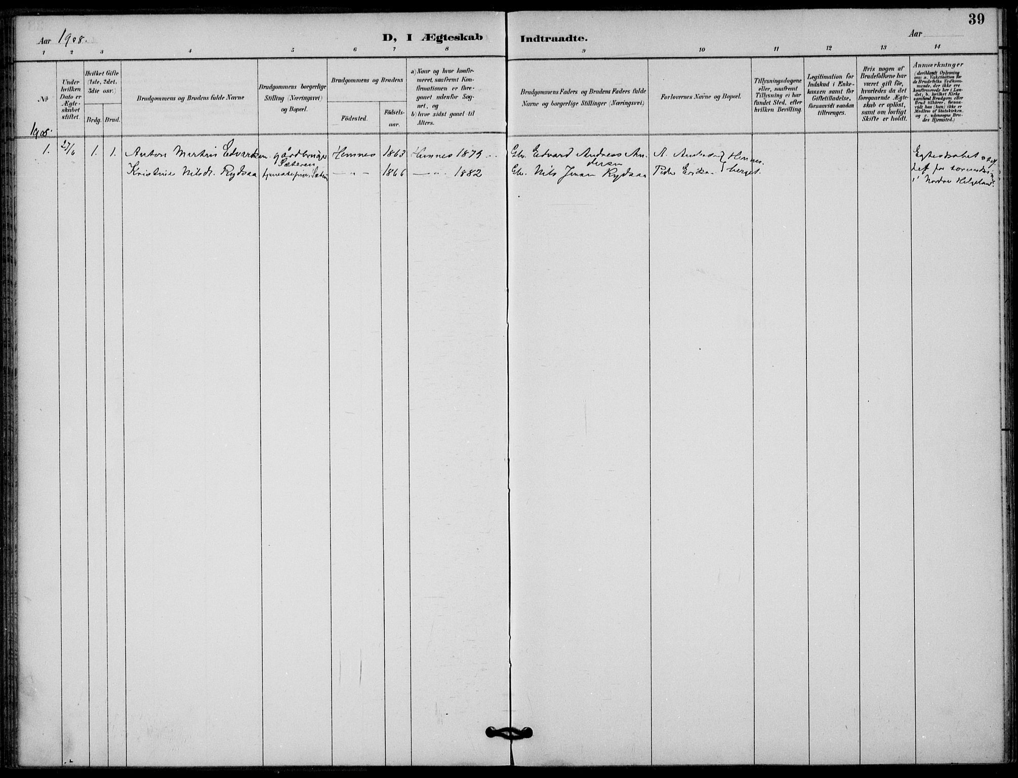 Ministerialprotokoller, klokkerbøker og fødselsregistre - Nordland, SAT/A-1459/825/L0363: Ministerialbok nr. 825A17, 1890-1909, s. 39