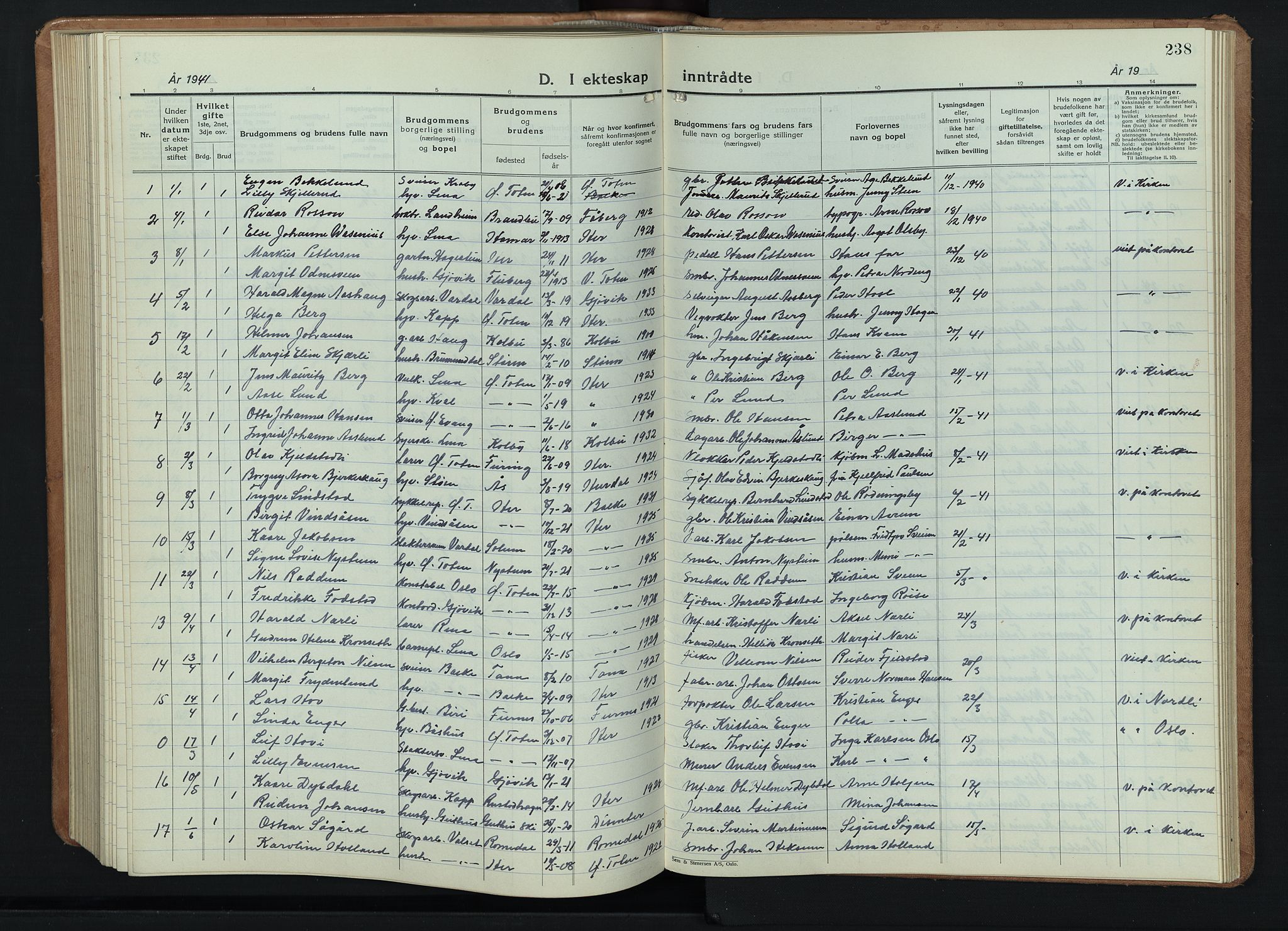 Østre Toten prestekontor, SAH/PREST-104/H/Ha/Hab/L0011: Klokkerbok nr. 11, 1934-1952, s. 238