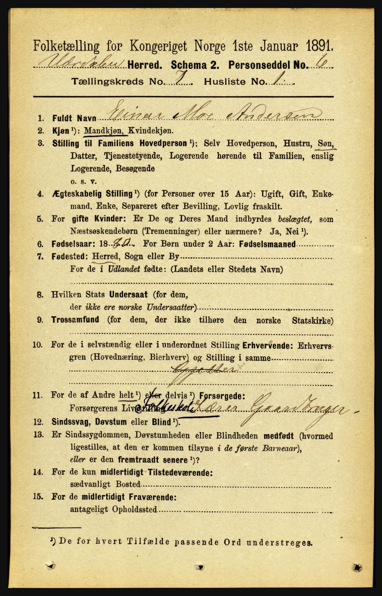 RA, Folketelling 1891 for 1721 Verdal herred, 1891, s. 3988