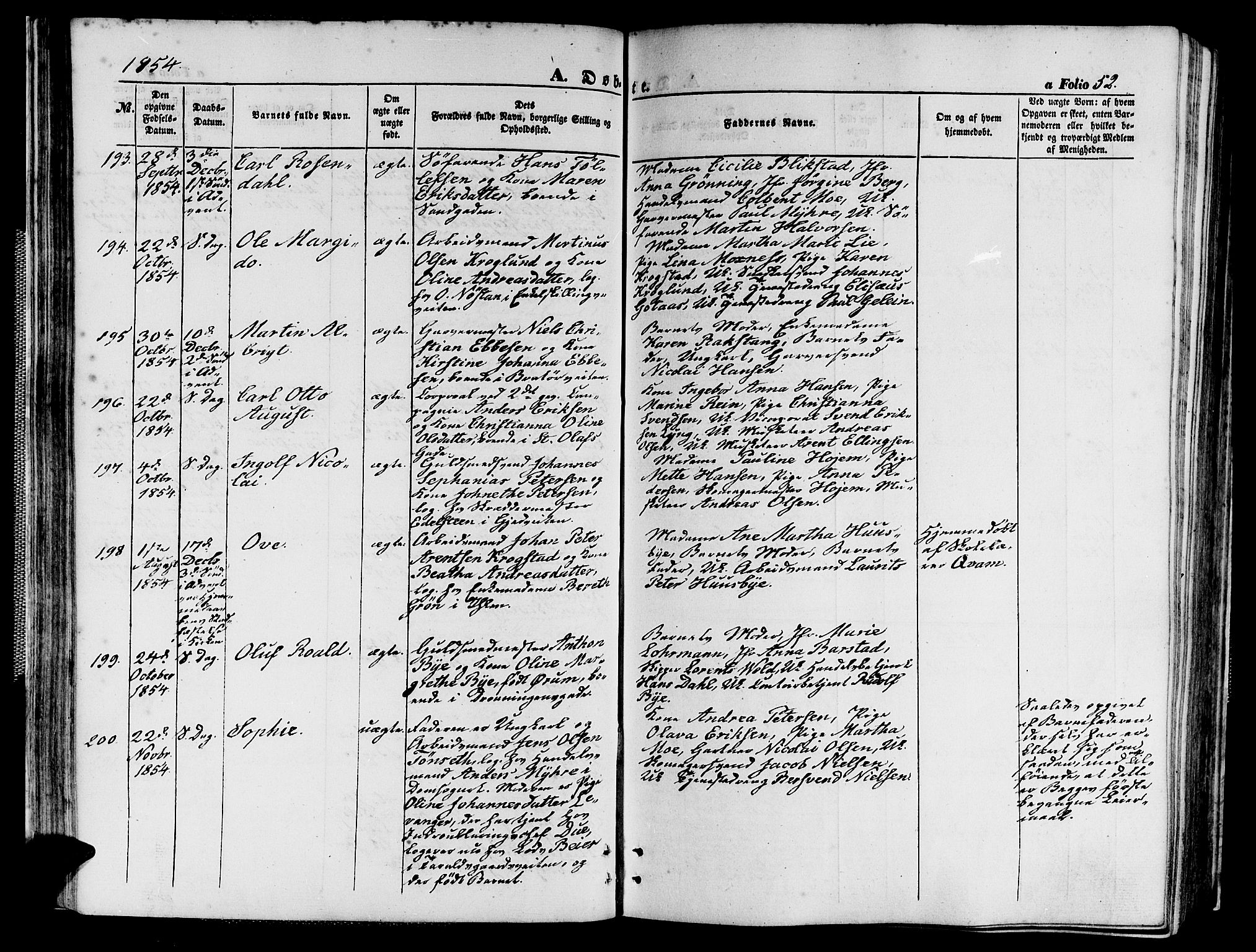 Ministerialprotokoller, klokkerbøker og fødselsregistre - Sør-Trøndelag, SAT/A-1456/602/L0138: Klokkerbok nr. 602C06, 1853-1858, s. 52