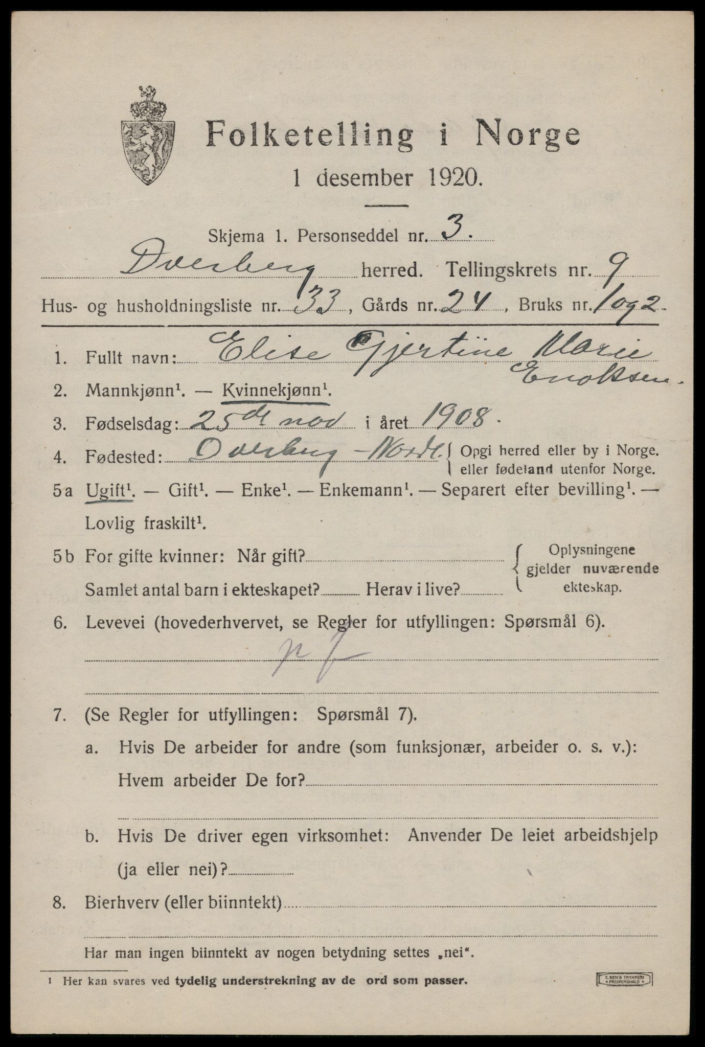 SAT, Folketelling 1920 for 1872 Dverberg herred, 1920, s. 8276