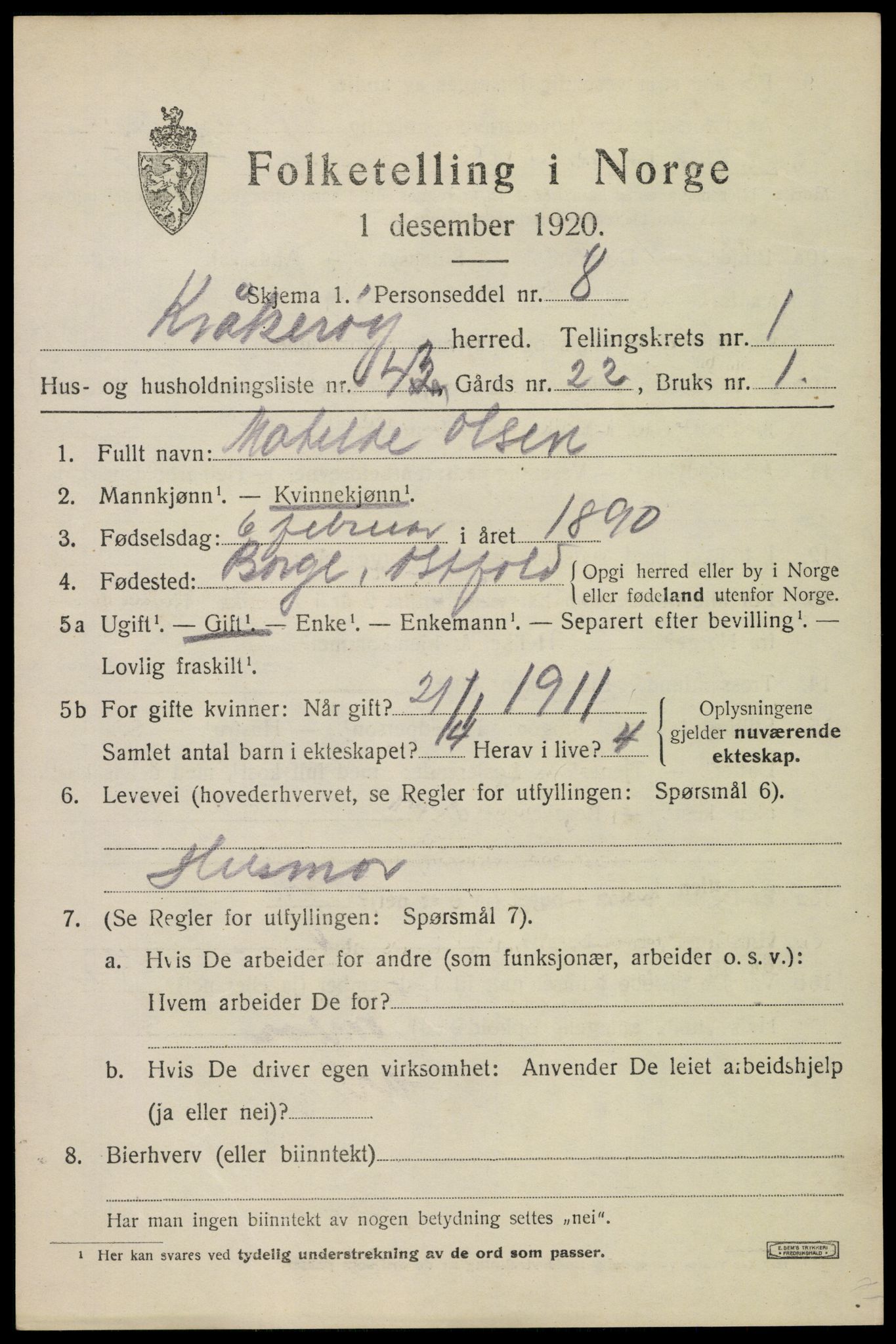 SAO, Folketelling 1920 for 0133 Kråkerøy herred, 1920, s. 1668