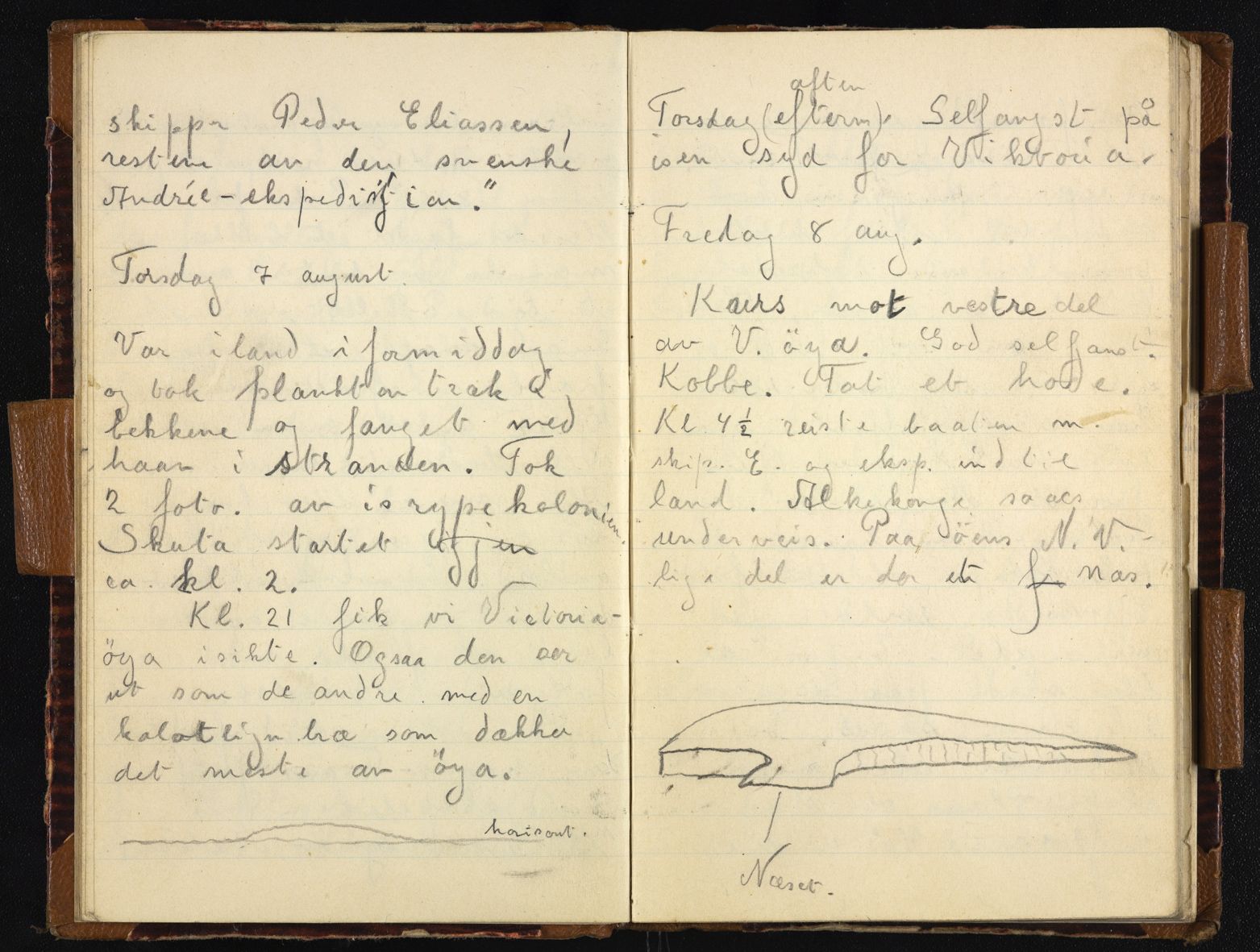 Sørensen, Adolf, AAKS/PA-2238/Y/L0001/0004: Dagbok, telegram, foredragsnotater og utrustningsliste / Adolf Sørensens dagbok fra Bratvaag-ekspedisjonen til Frans Josefs land , 1930, s. 14