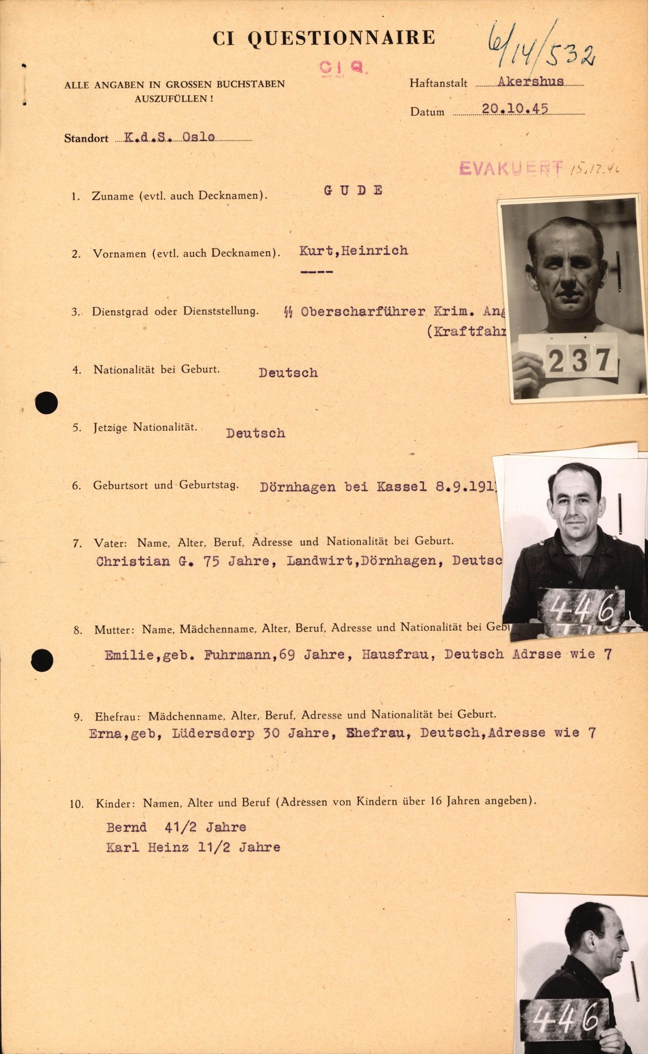 Forsvaret, Forsvarets overkommando II, AV/RA-RAFA-3915/D/Db/L0010: CI Questionaires. Tyske okkupasjonsstyrker i Norge. Tyskere., 1945-1946, s. 605