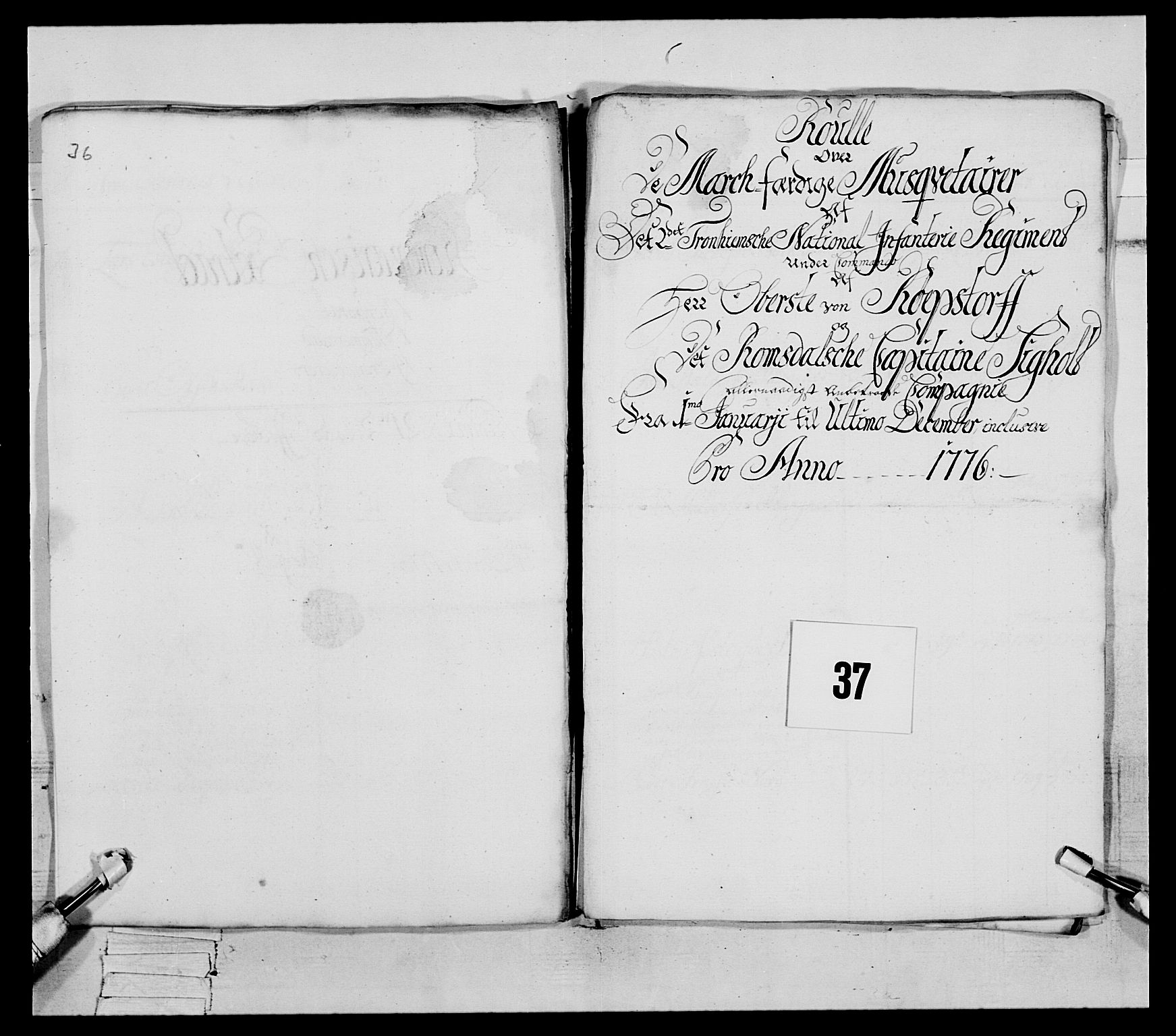 Generalitets- og kommissariatskollegiet, Det kongelige norske kommissariatskollegium, RA/EA-5420/E/Eh/L0077: 2. Trondheimske nasjonale infanteriregiment, 1774-1778, s. 159