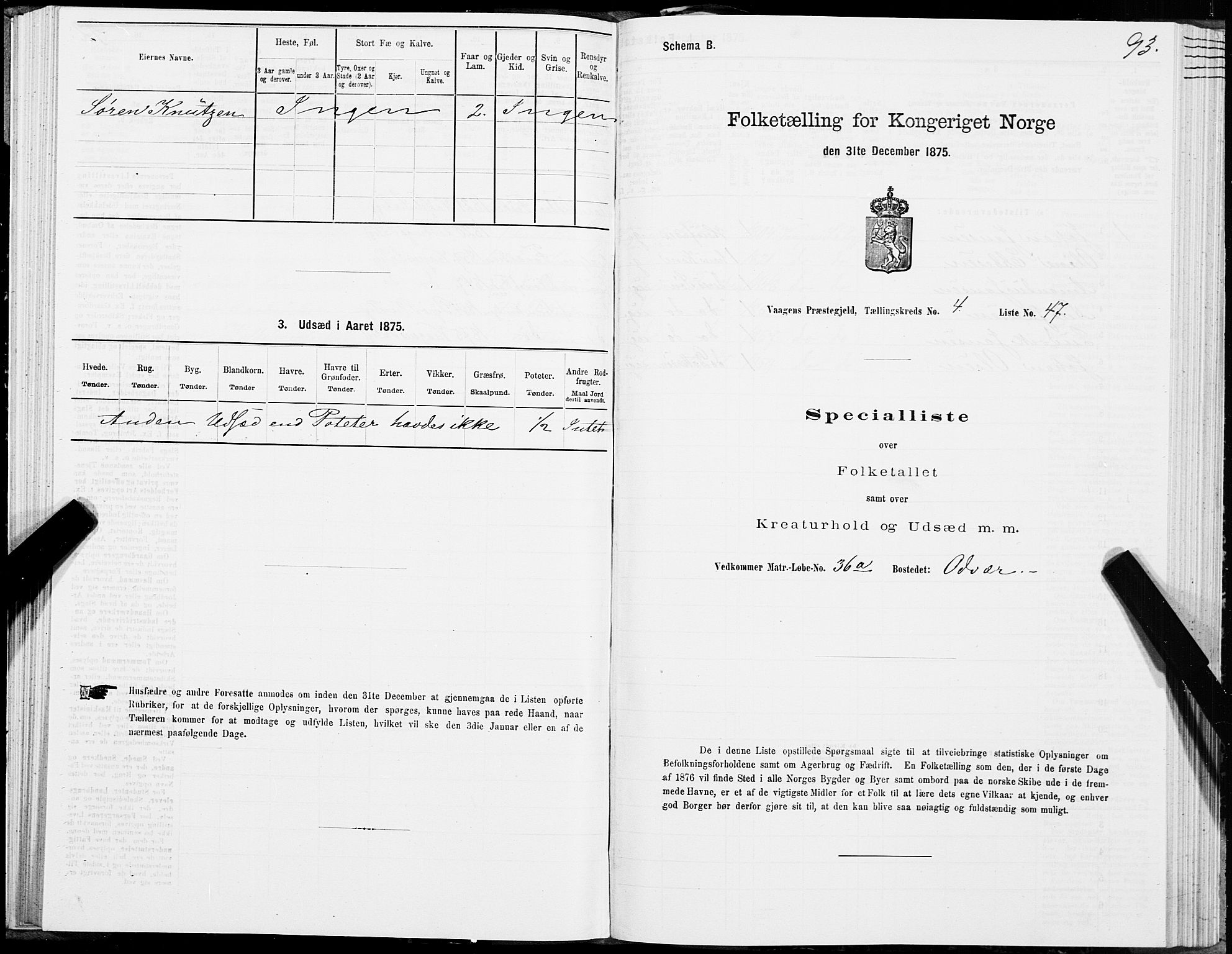 SAT, Folketelling 1875 for 1865P Vågan prestegjeld, 1875, s. 3093