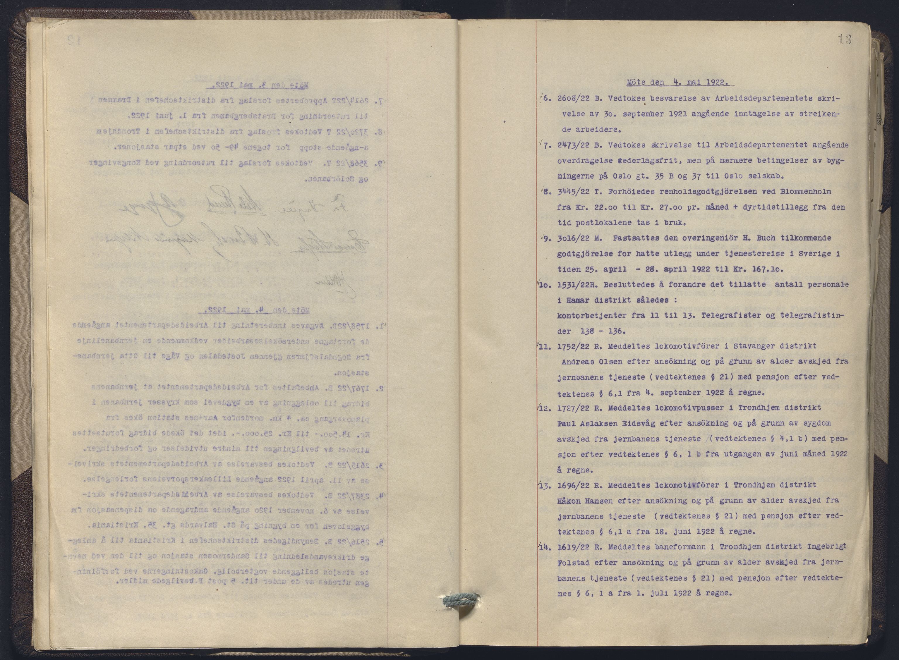 Norges statsbaner, Administrasjons- økonomi- og personalavdelingen, AV/RA-S-3412/A/Aa/L0019: Forhandlingsprotokoll, 1922-1924, s. 13
