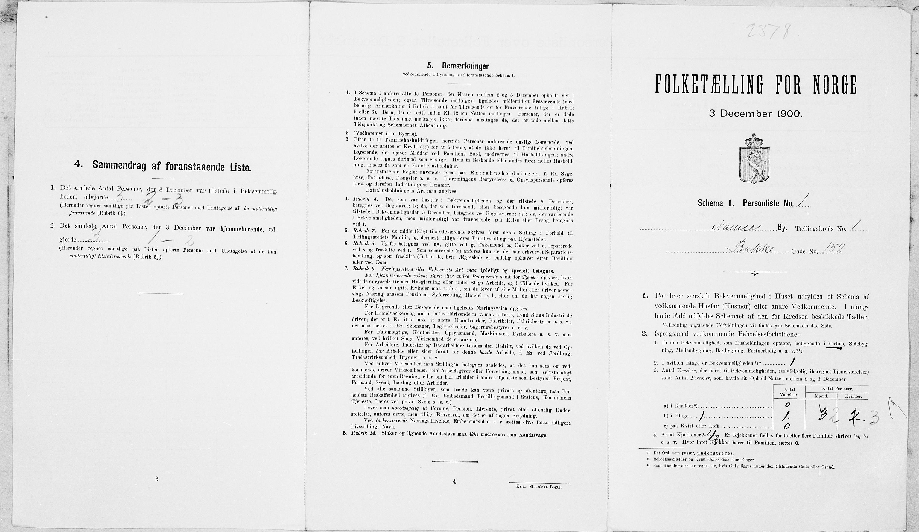 SAT, Folketelling 1900 for 1703 Namsos ladested, 1900, s. 186