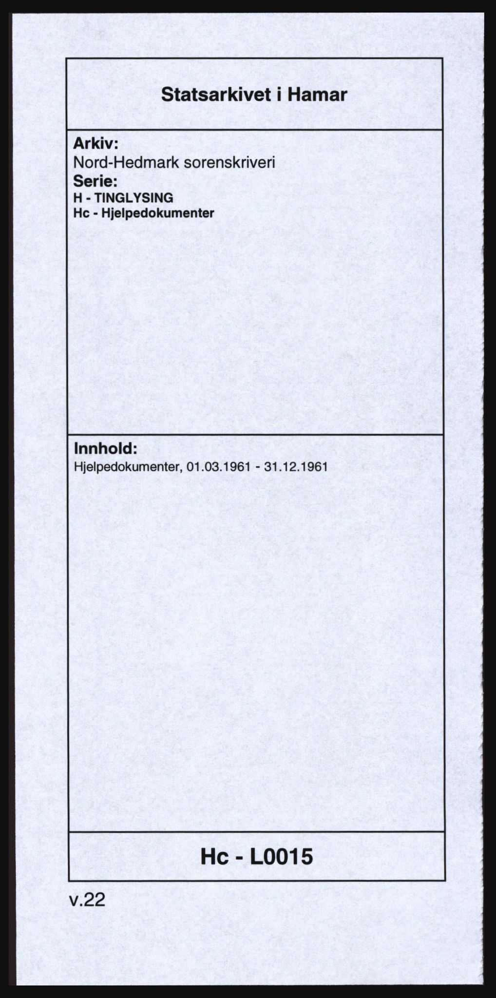 Nord-Hedmark sorenskriveri, SAH/TING-012/H/Hc/L0015: Pantebok nr. 15, 1961-1961