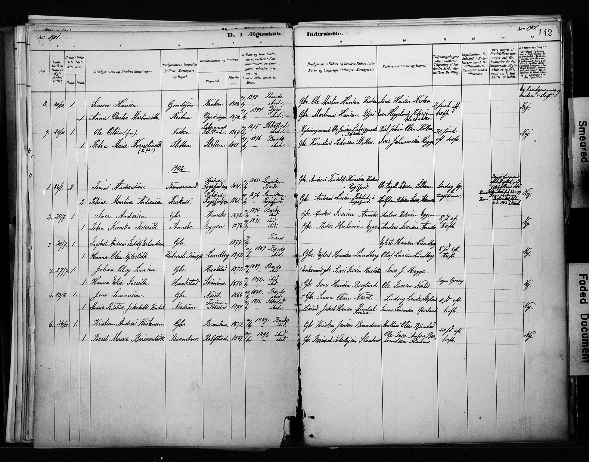 Målselv sokneprestembete, AV/SATØ-S-1311/G/Ga/Gaa/L0010kirke: Ministerialbok nr. 10, 1890-1902, s. 142