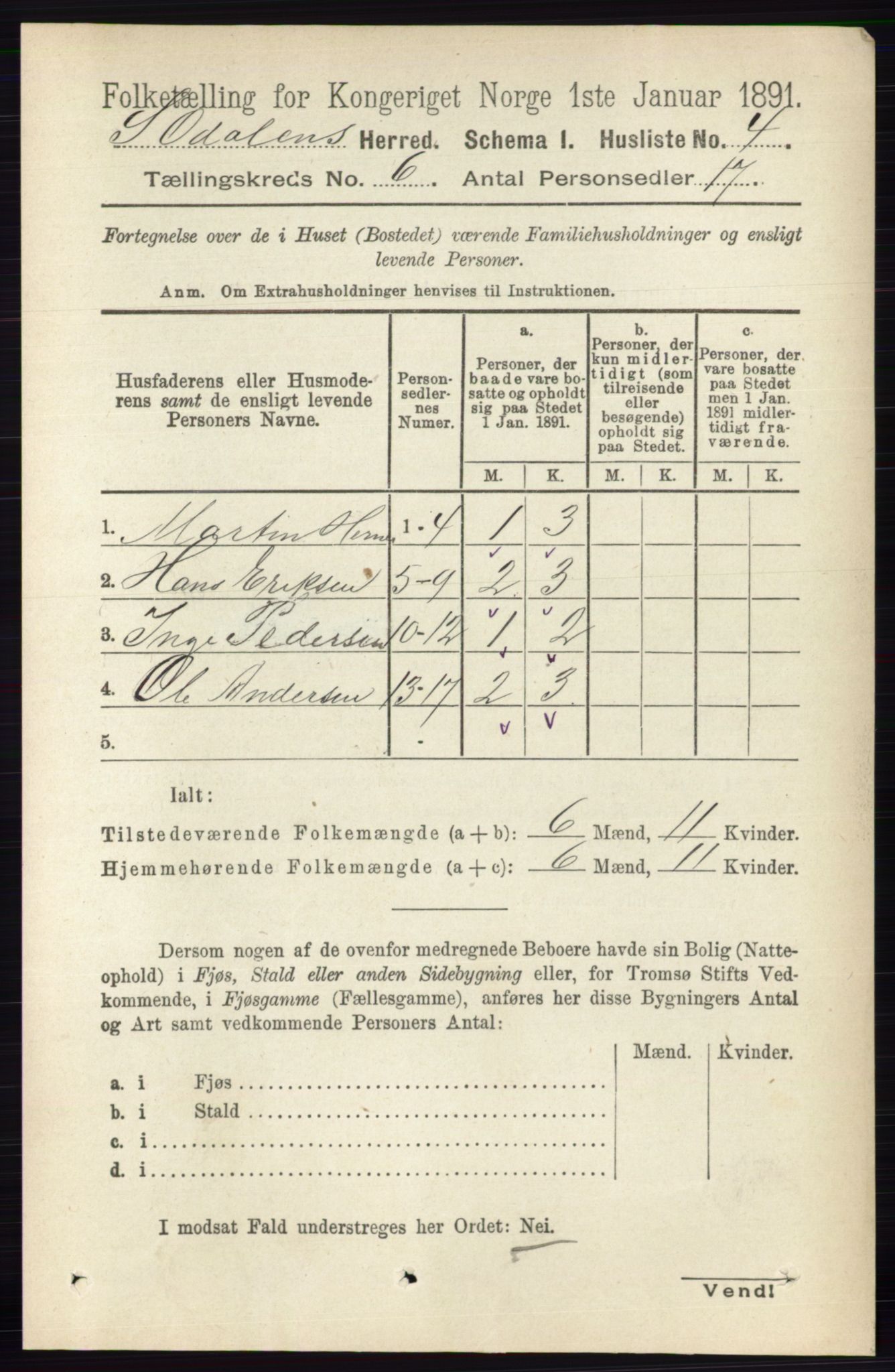 RA, Folketelling 1891 for 0419 Sør-Odal herred, 1891, s. 2690