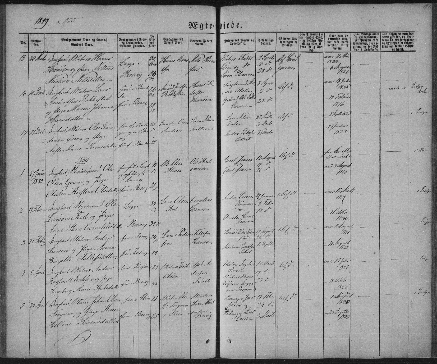 Brevik kirkebøker, AV/SAKO-A-255/F/Fa/L0005: Ministerialbok nr. 5, 1847-1865, s. 197