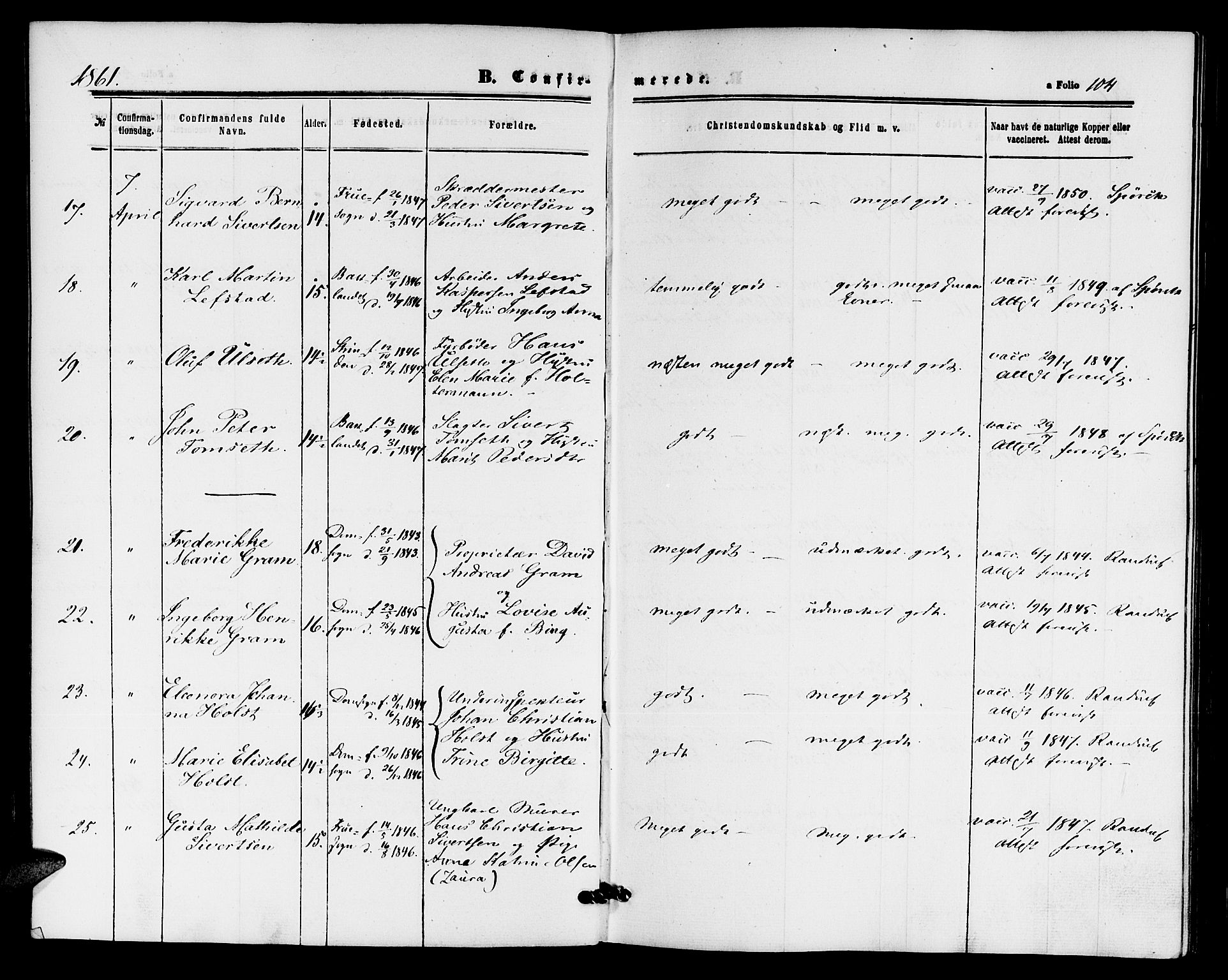 Ministerialprotokoller, klokkerbøker og fødselsregistre - Sør-Trøndelag, SAT/A-1456/604/L0185: Ministerialbok nr. 604A06, 1861-1865, s. 104