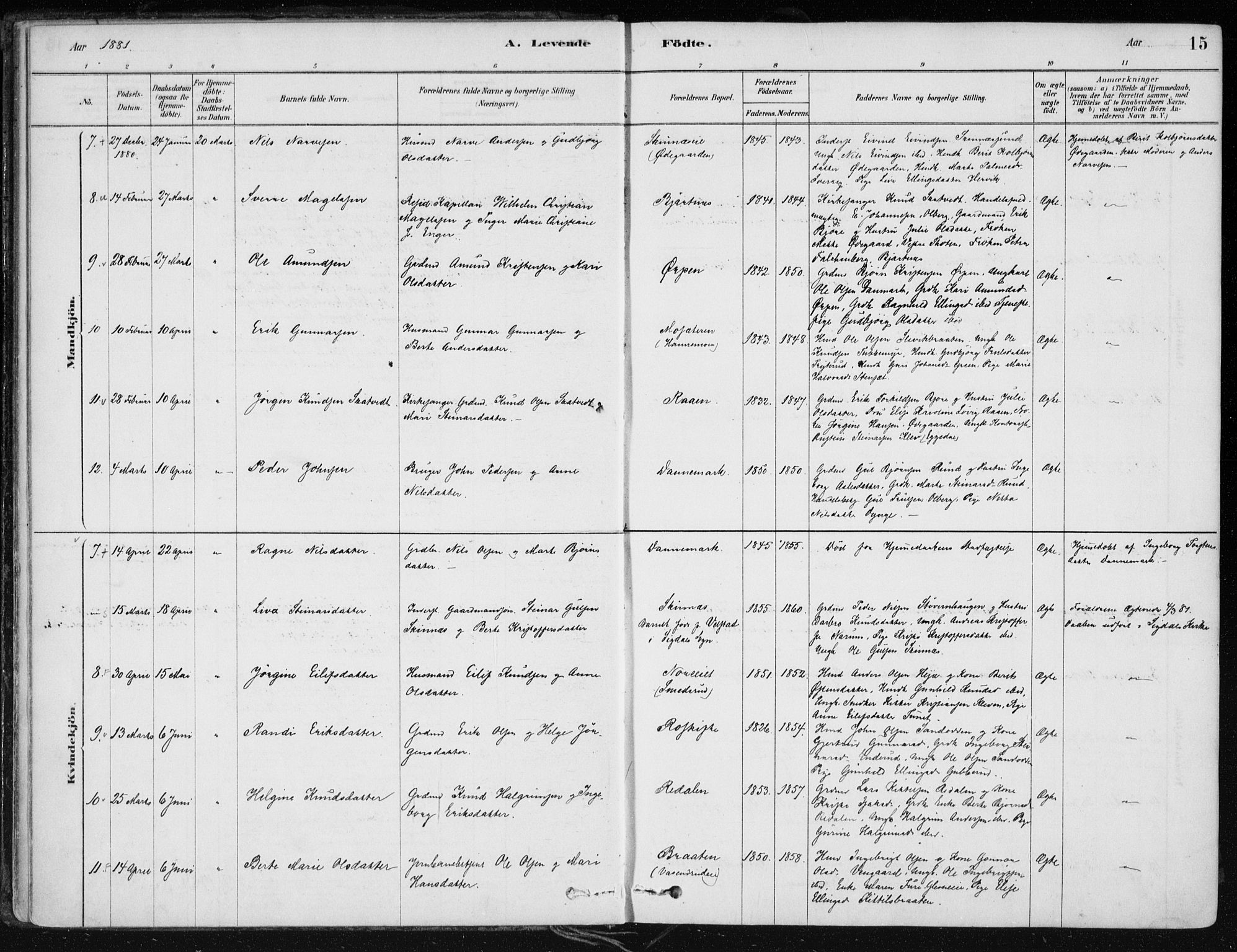 Krødsherad kirkebøker, AV/SAKO-A-19/F/Fa/L0005: Ministerialbok nr. 5, 1879-1888, s. 15