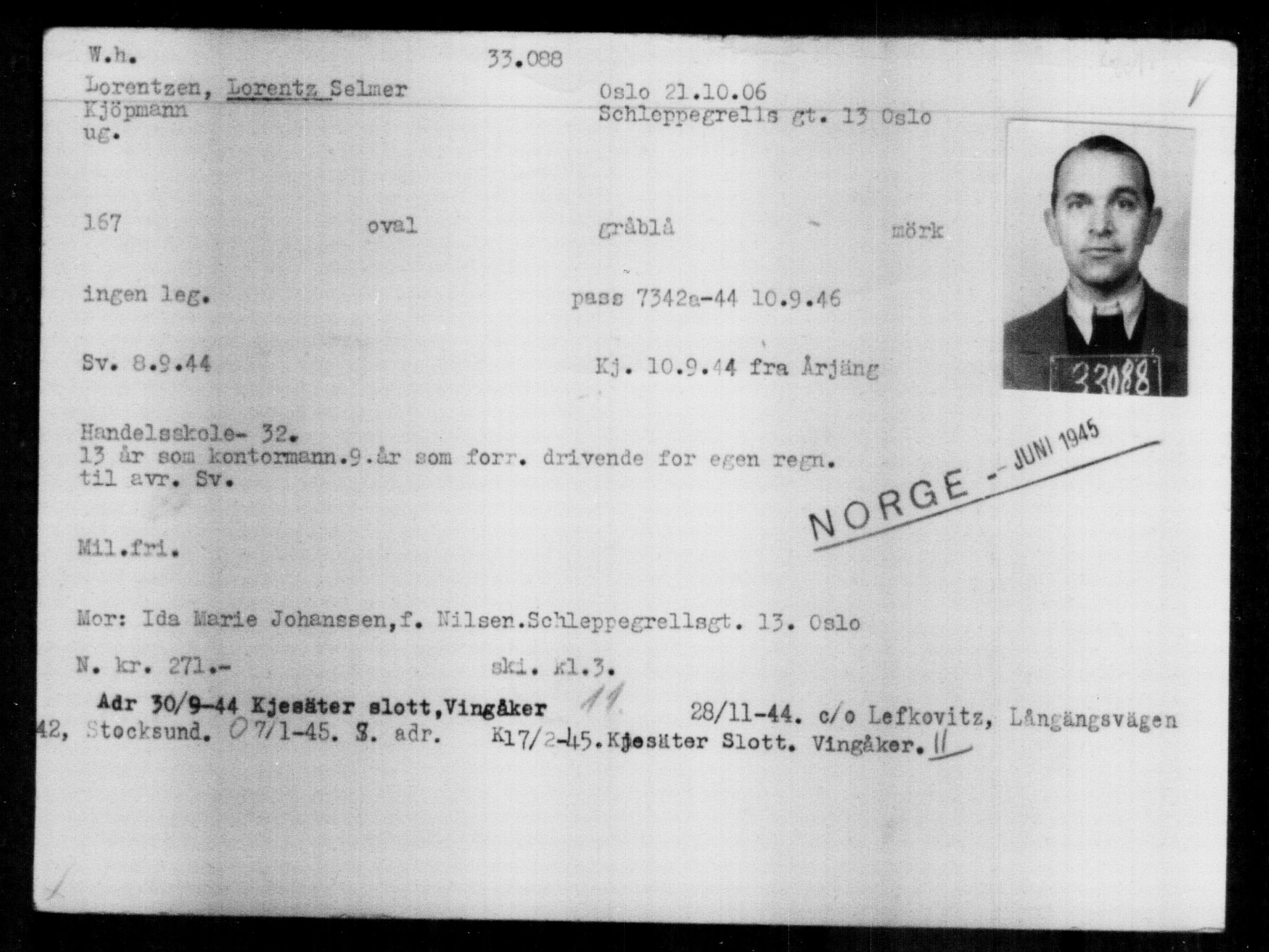 Utenriksstasjonene, Legasjonen i Stockholm, Flyktningkontoret, AV/RA-S-6753/V/Va/L0013: Kjesäterkartoteket, flyktninger med registreringsnr. 31500-34731, 1940-1945, s. 1668