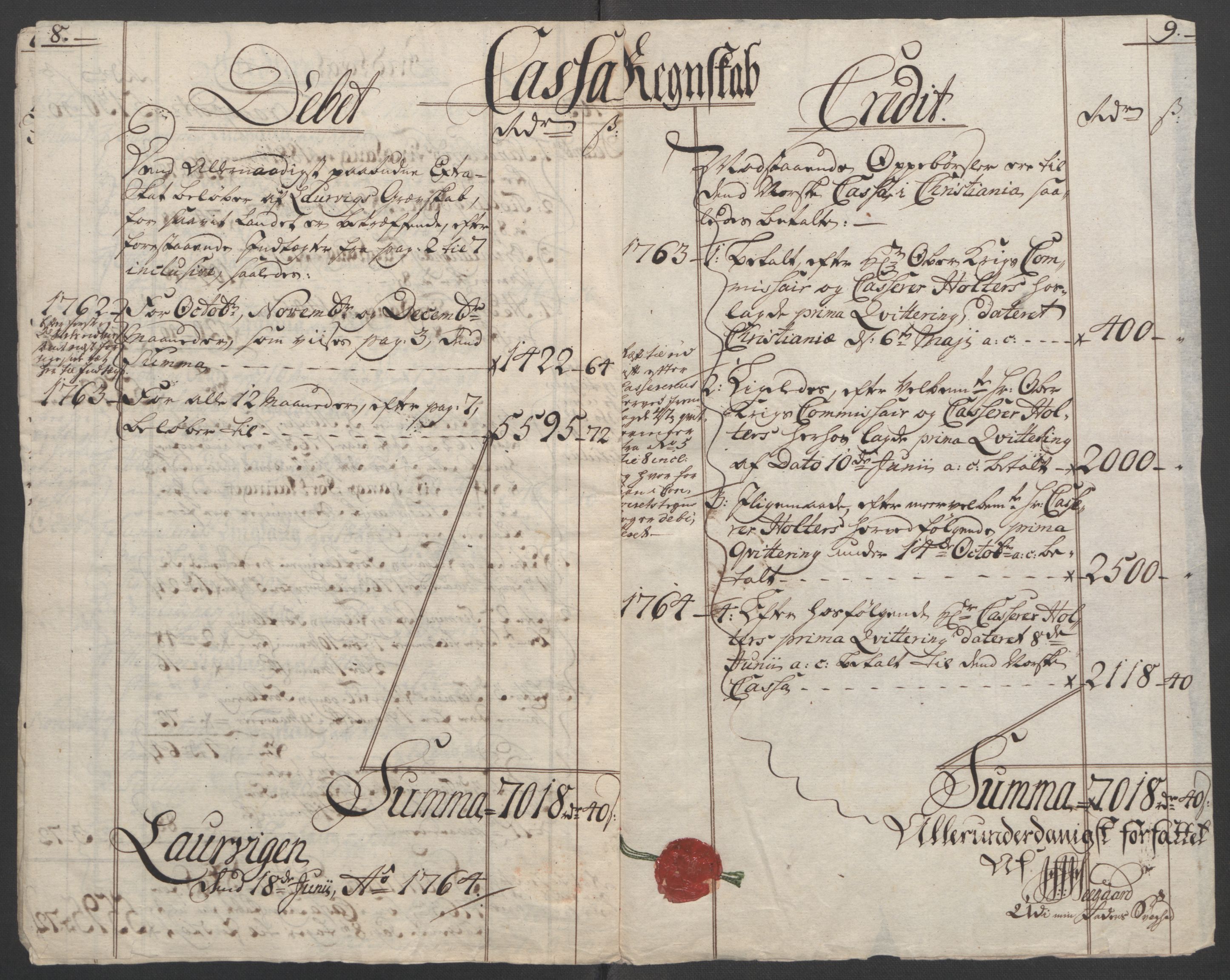 Rentekammeret inntil 1814, Reviderte regnskaper, Fogderegnskap, AV/RA-EA-4092/R33/L2033: Ekstraskatten Larvik grevskap, 1762-1764, s. 9