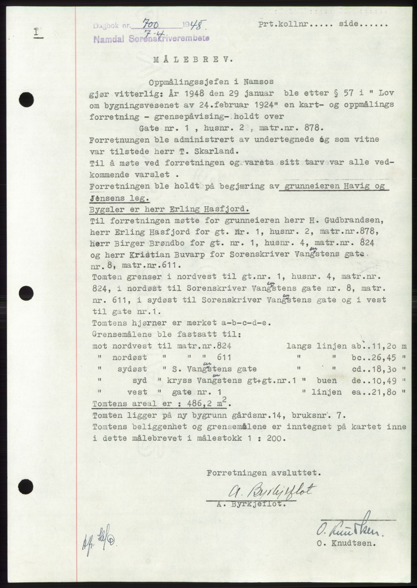 Namdal sorenskriveri, SAT/A-4133/1/2/2C: Pantebok nr. -, 1947-1948, Dagboknr: 700/1948
