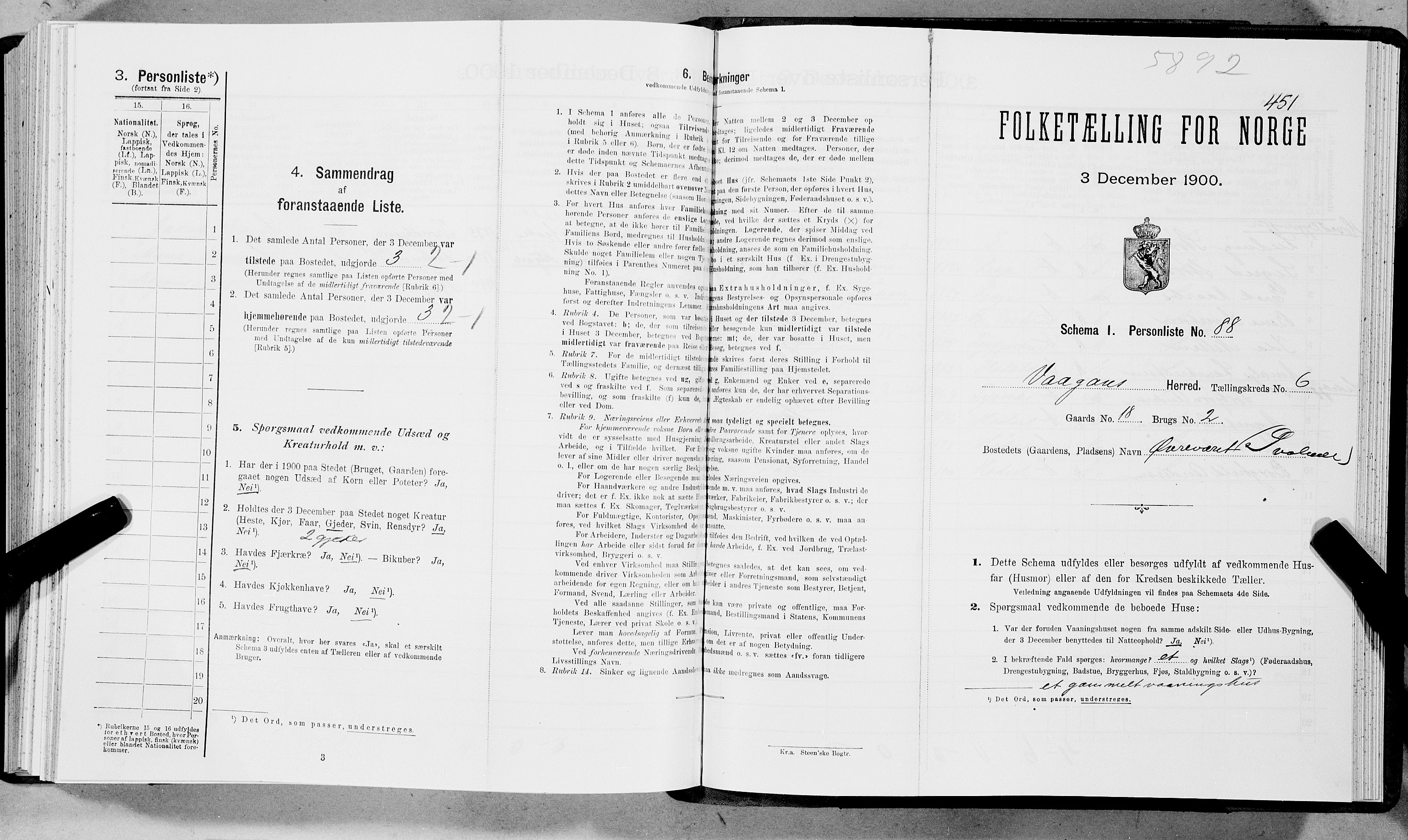 SAT, Folketelling 1900 for 1865 Vågan herred, 1900, s. 800