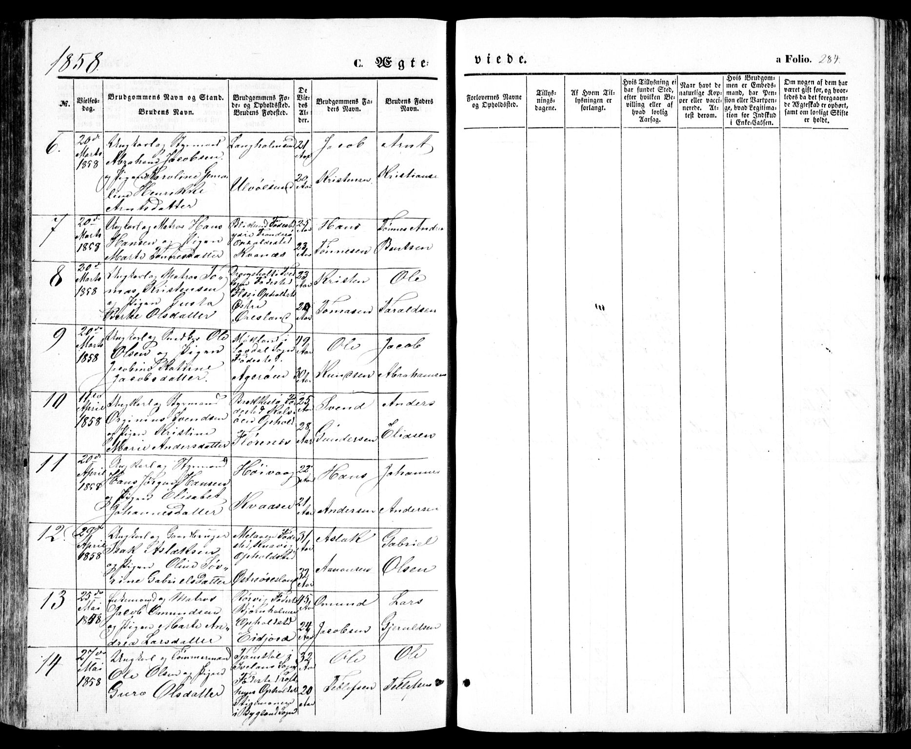 Høvåg sokneprestkontor, AV/SAK-1111-0025/F/Fb/L0002: Klokkerbok nr. B 2, 1847-1869, s. 284