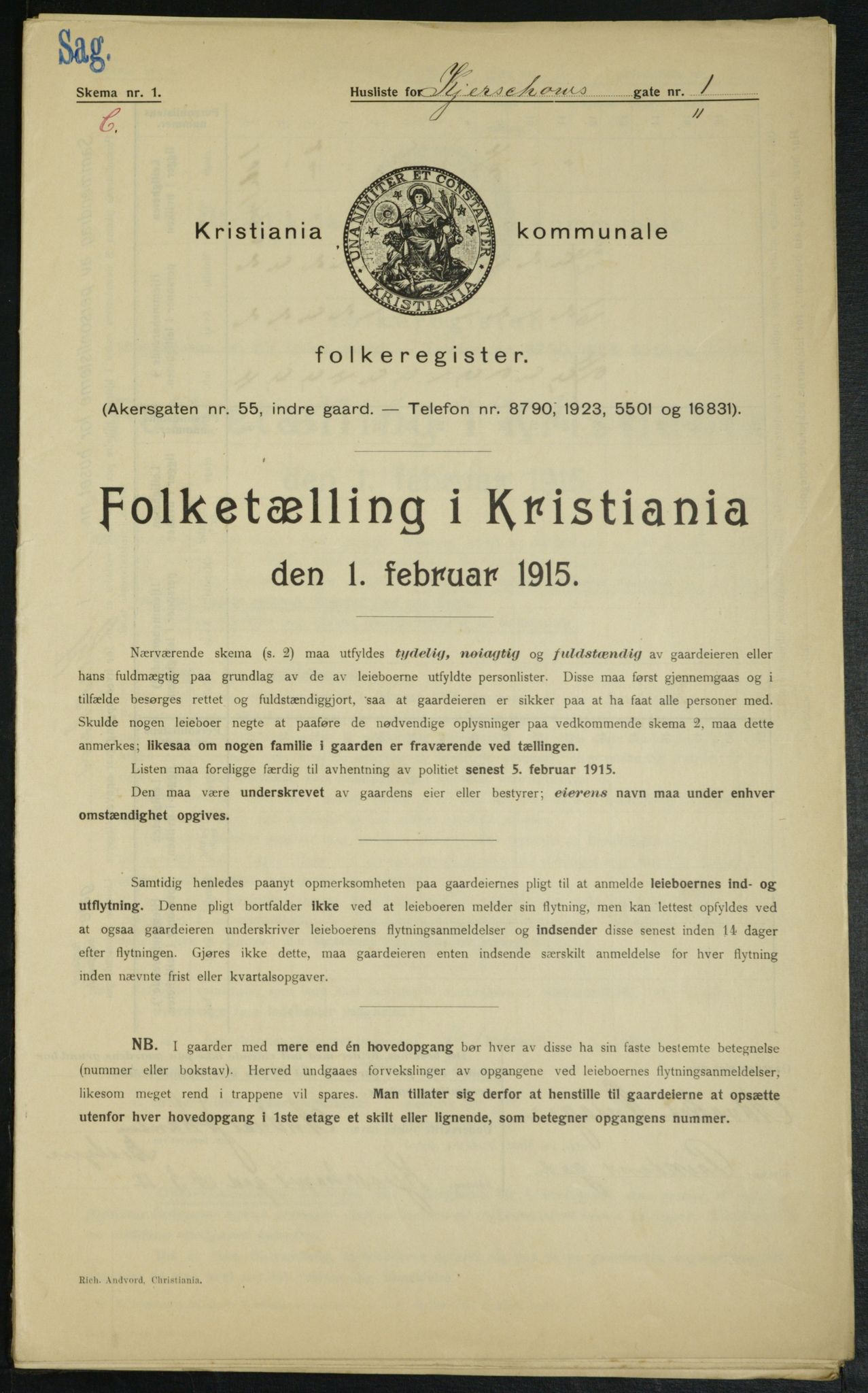OBA, Kommunal folketelling 1.2.1915 for Kristiania, 1915, s. 48913