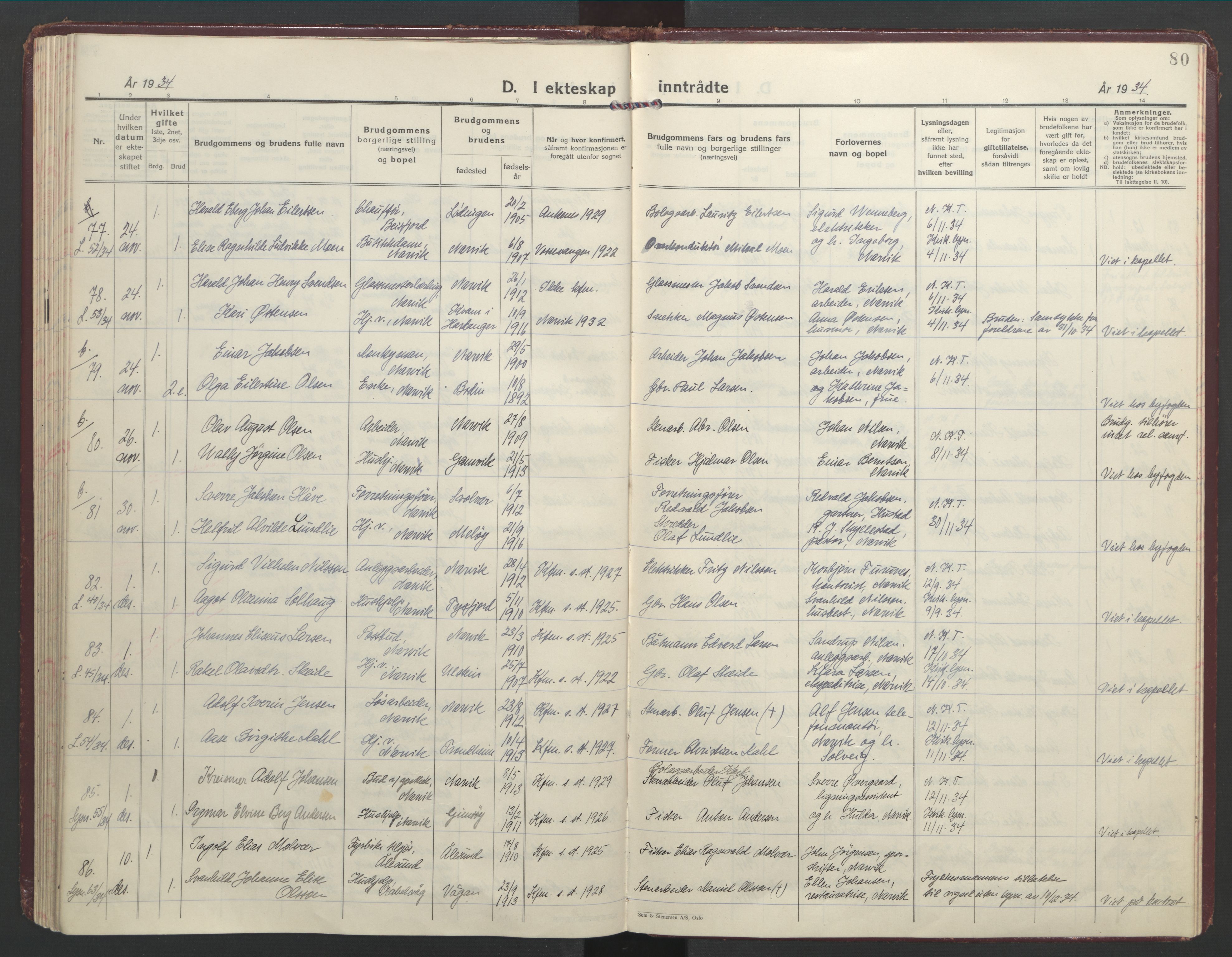 Ministerialprotokoller, klokkerbøker og fødselsregistre - Nordland, AV/SAT-A-1459/871/L1006: Ministerialbok nr. 871A22, 1928-1936, s. 80