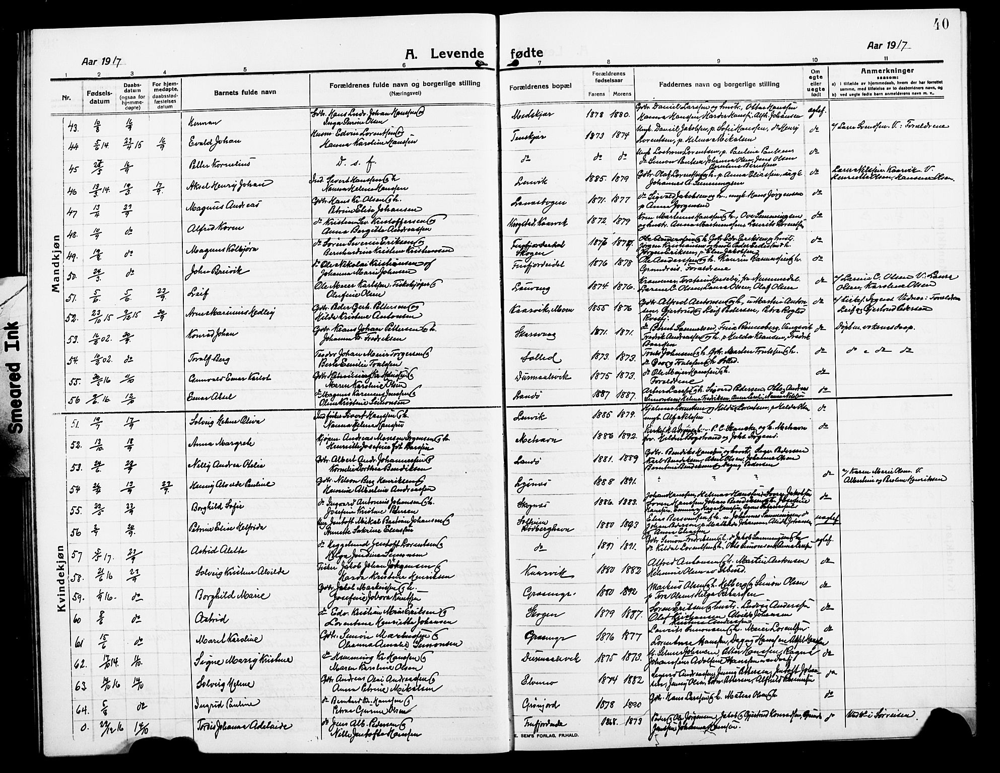 Lenvik sokneprestembete, SATØ/S-1310/H/Ha/Hab/L0009klokker: Klokkerbok nr. 9, 1912-1926, s. 40