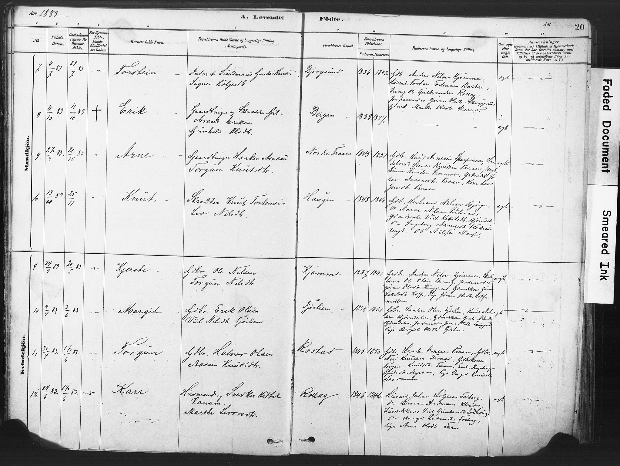 Rollag kirkebøker, AV/SAKO-A-240/F/Fa/L0011: Ministerialbok nr. I 11, 1878-1902, s. 20