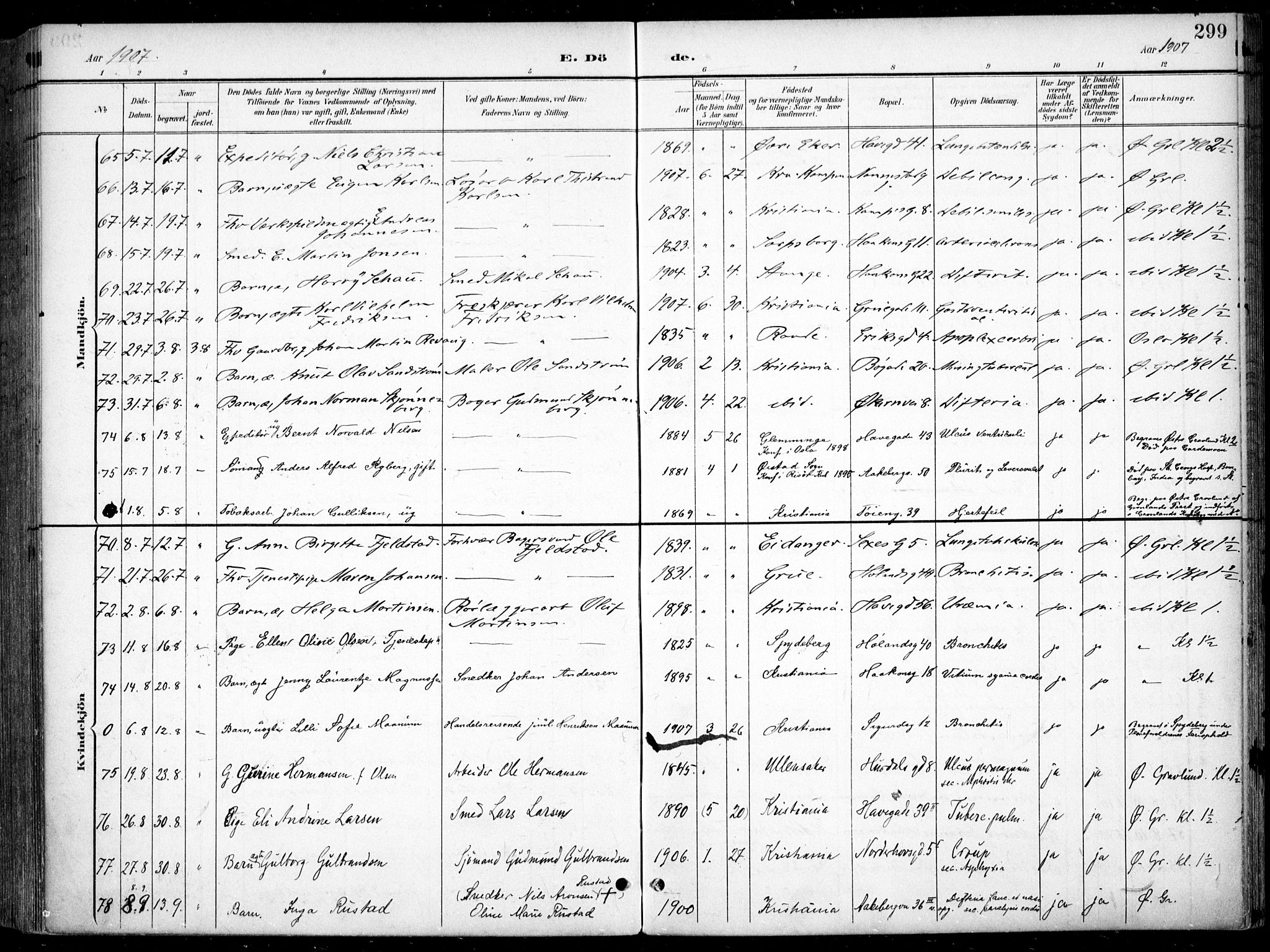 Kampen prestekontor Kirkebøker, AV/SAO-A-10853/F/Fa/L0009: Ministerialbok nr. I 9, 1899-1911, s. 299