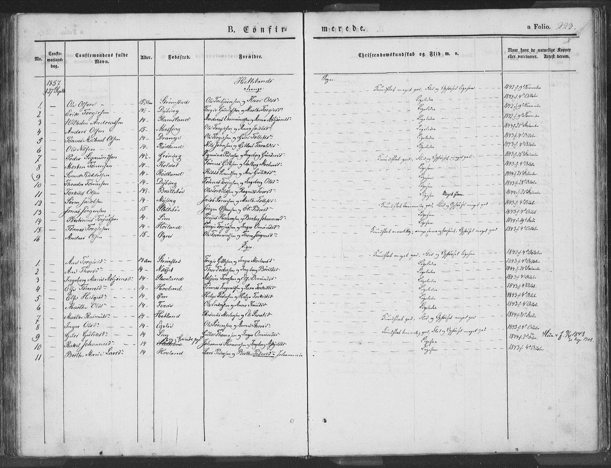 Helleland sokneprestkontor, SAST/A-101810: Ministerialbok nr. A 6.1, 1834-1863, s. 223
