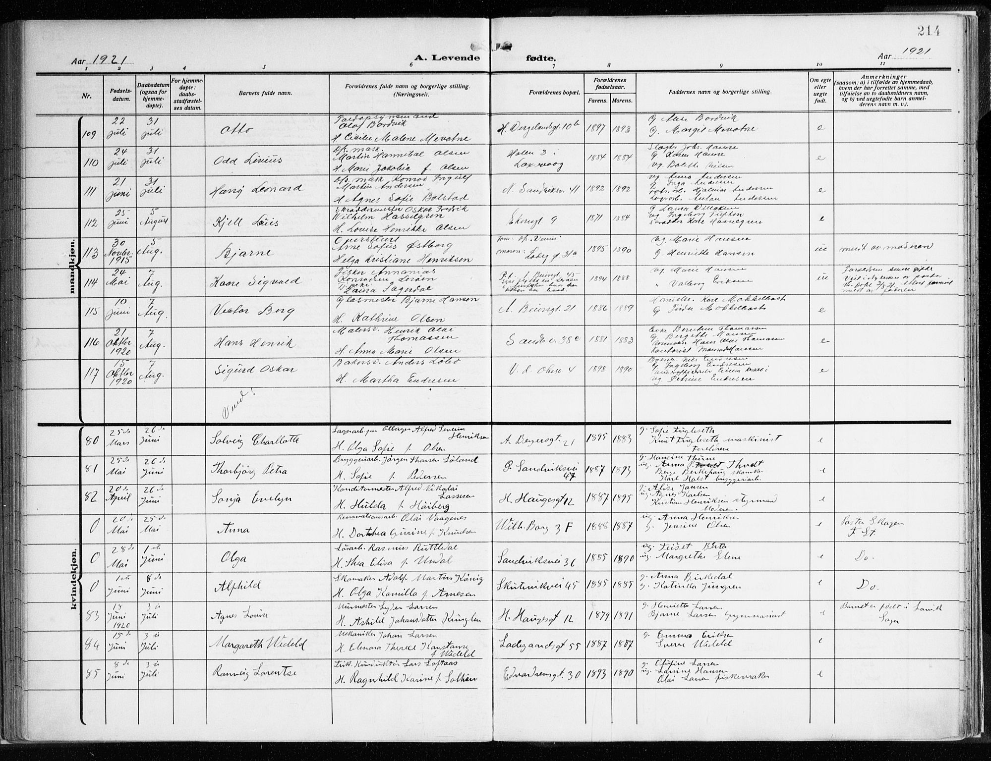 Sandviken Sokneprestembete, AV/SAB-A-77601/H/Ha/L0007: Ministerialbok nr. B 4, 1912-1924, s. 214